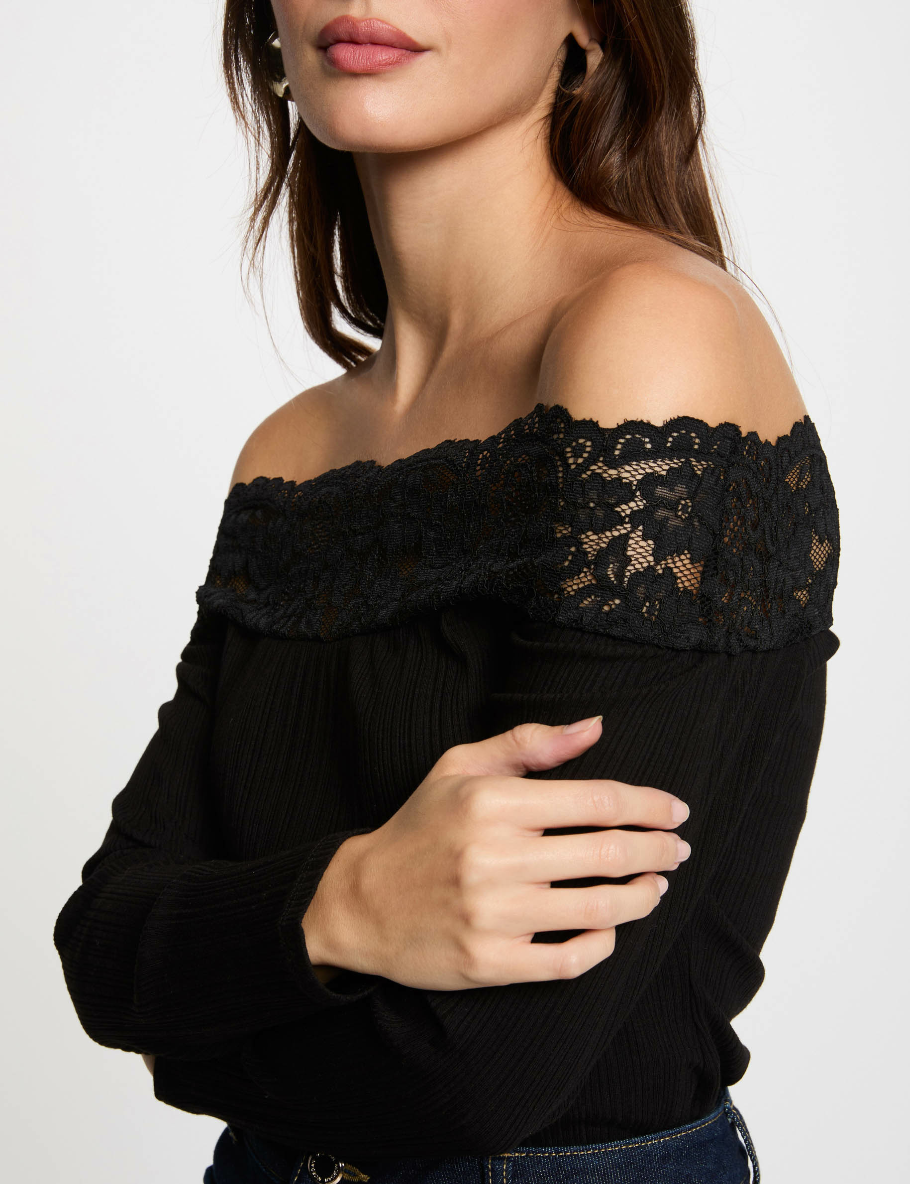 t shirt manches longues noir femme T-shirt manches longues noir femme