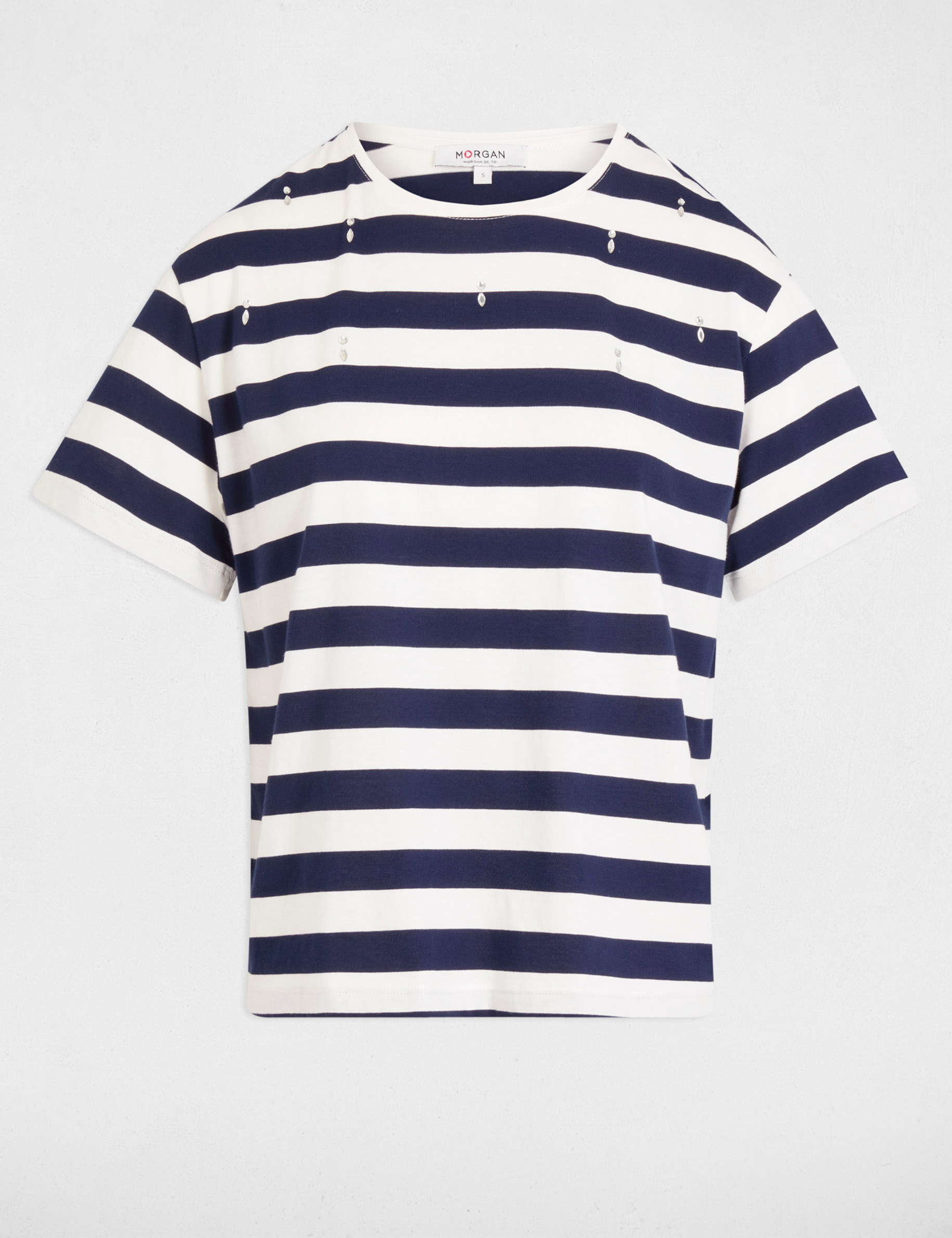 Gestreiftes T-shirt mit kurzen Ärmeln weiss damen