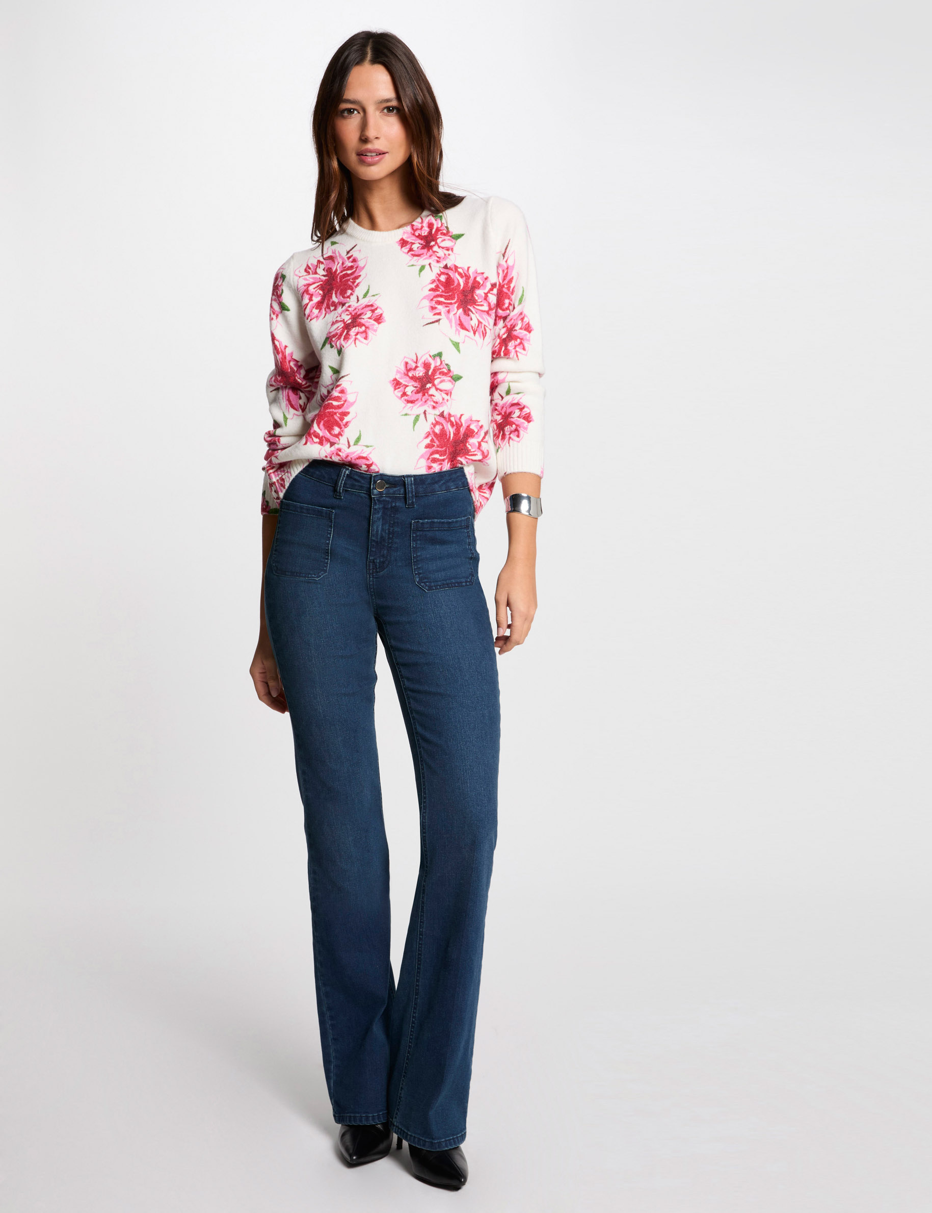 pullover mit blumenmuster elfenbein damen Pullover mit Blumenmuster elfenbein damen