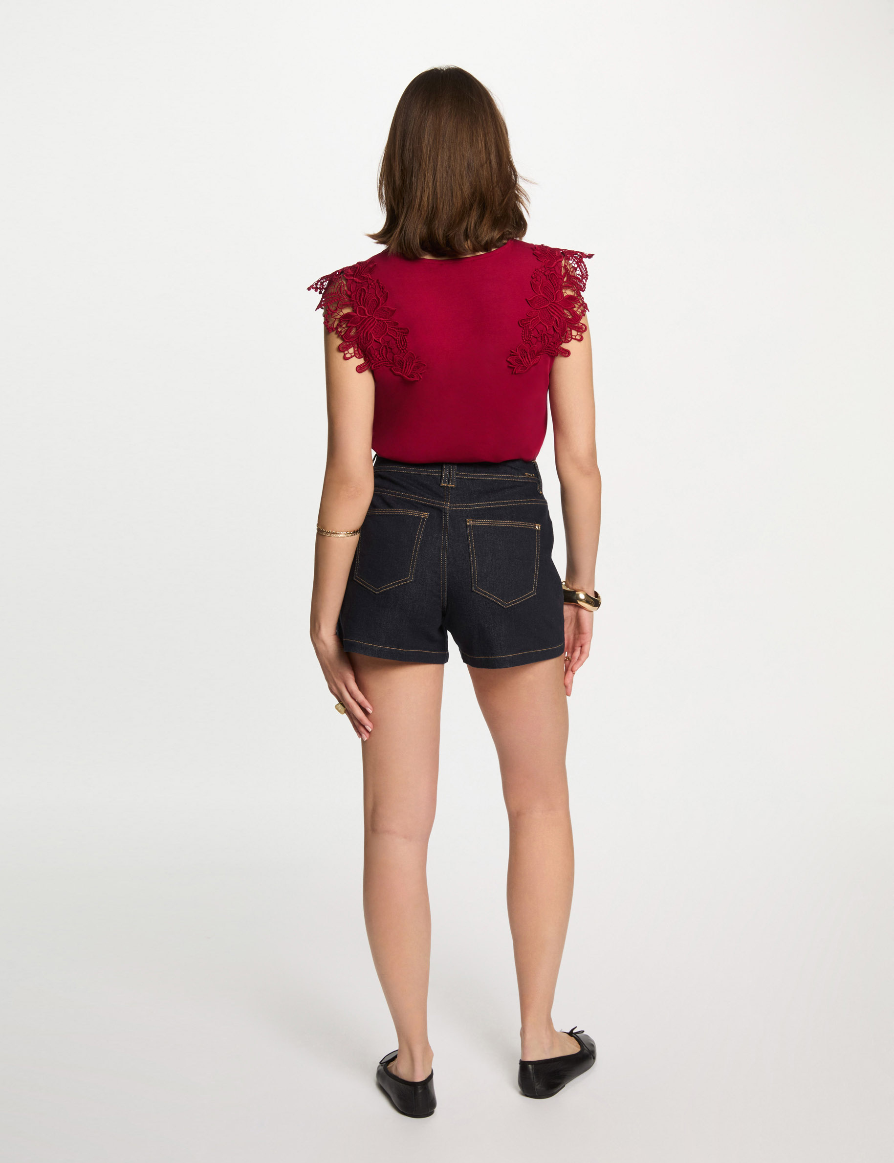 T-shirt manches courtes rouge foncé femme