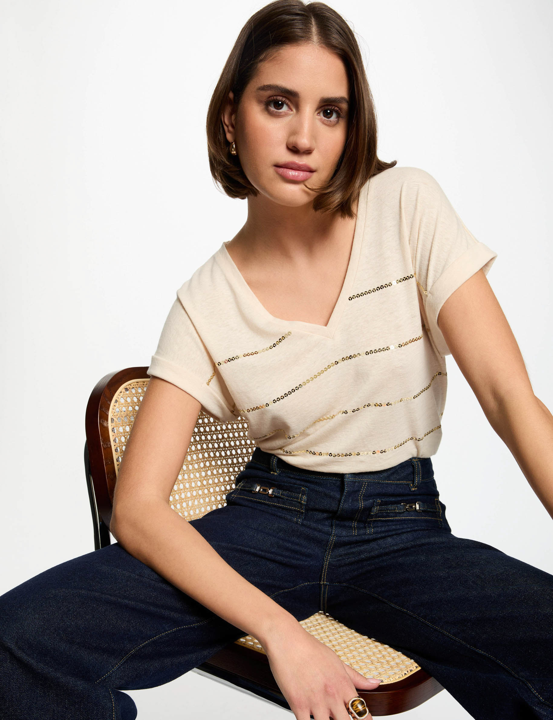 t shirt manches courtes creme femme T-shirt manches courtes creme femme
