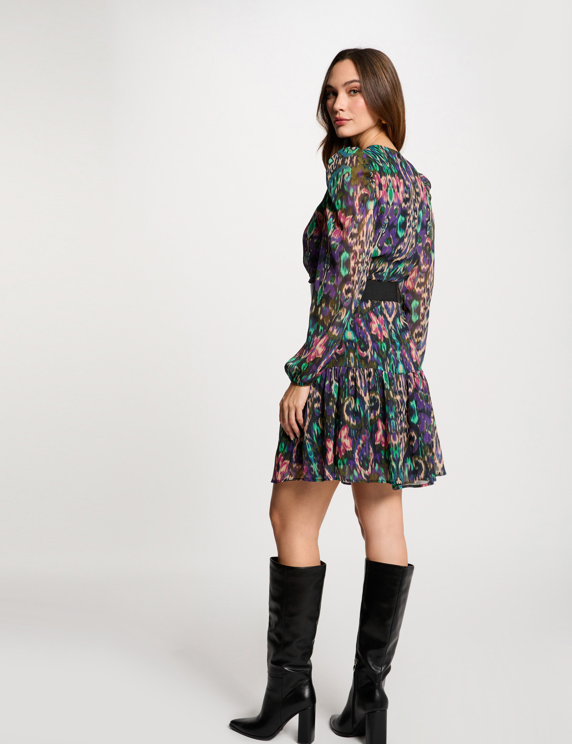 kurzes ausgestelltes kleid mit print mehrfarbig damen Kurzes, ausgestelltes Kleid mit Print mehrfarbig damen