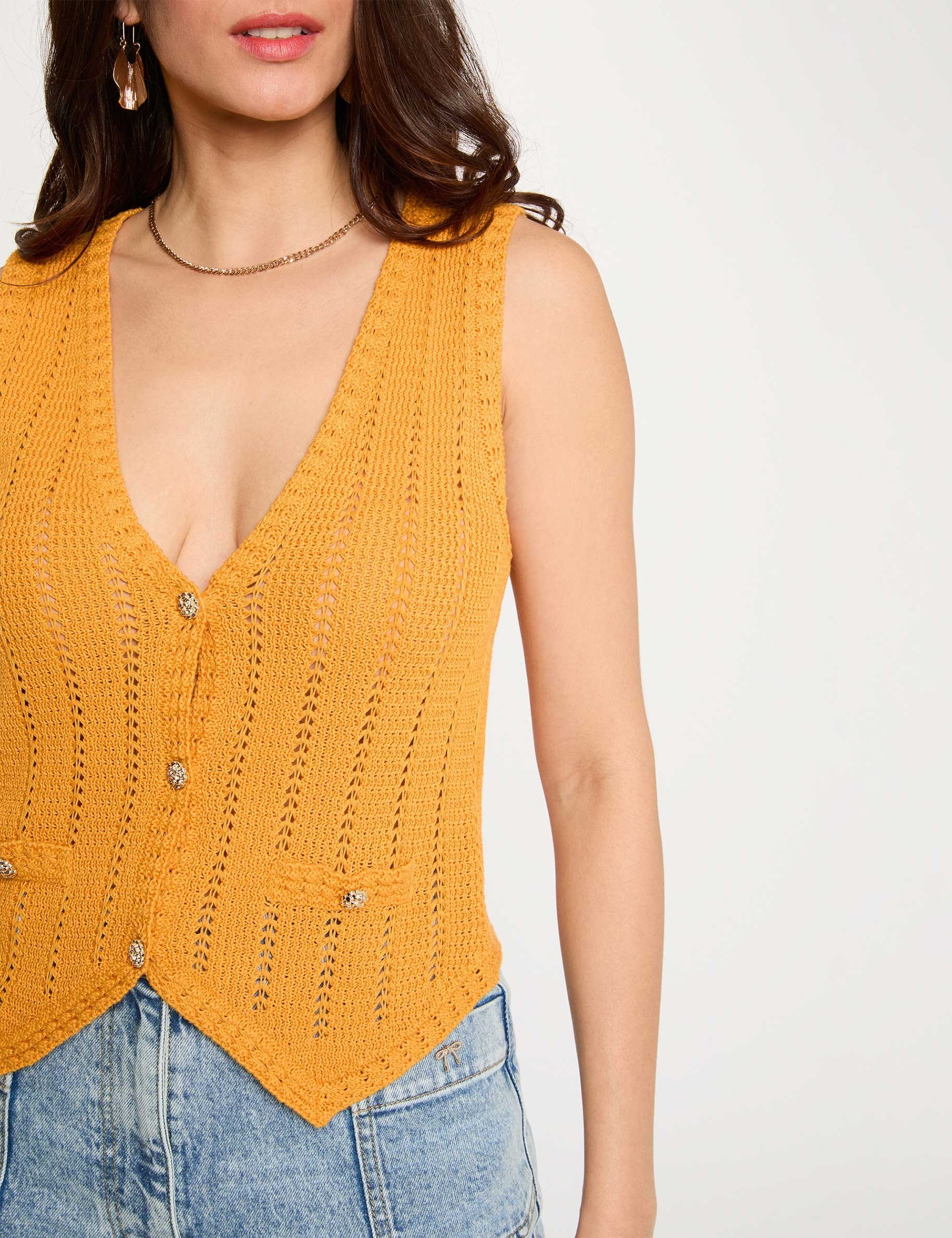 Gilet ajust&eacute; sans manches orange fonc&eacute; femme