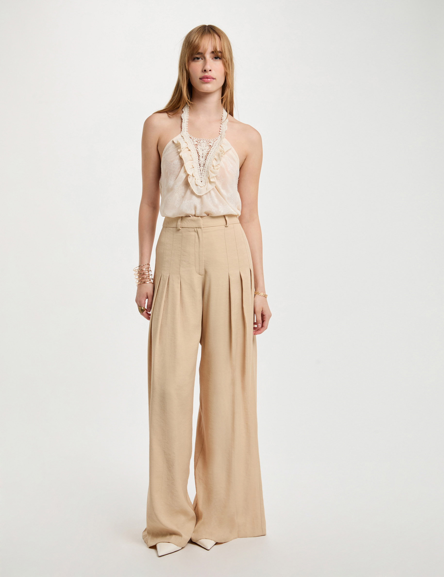top mit spitzendetail creme damen Top mit Spitzendetail creme damen