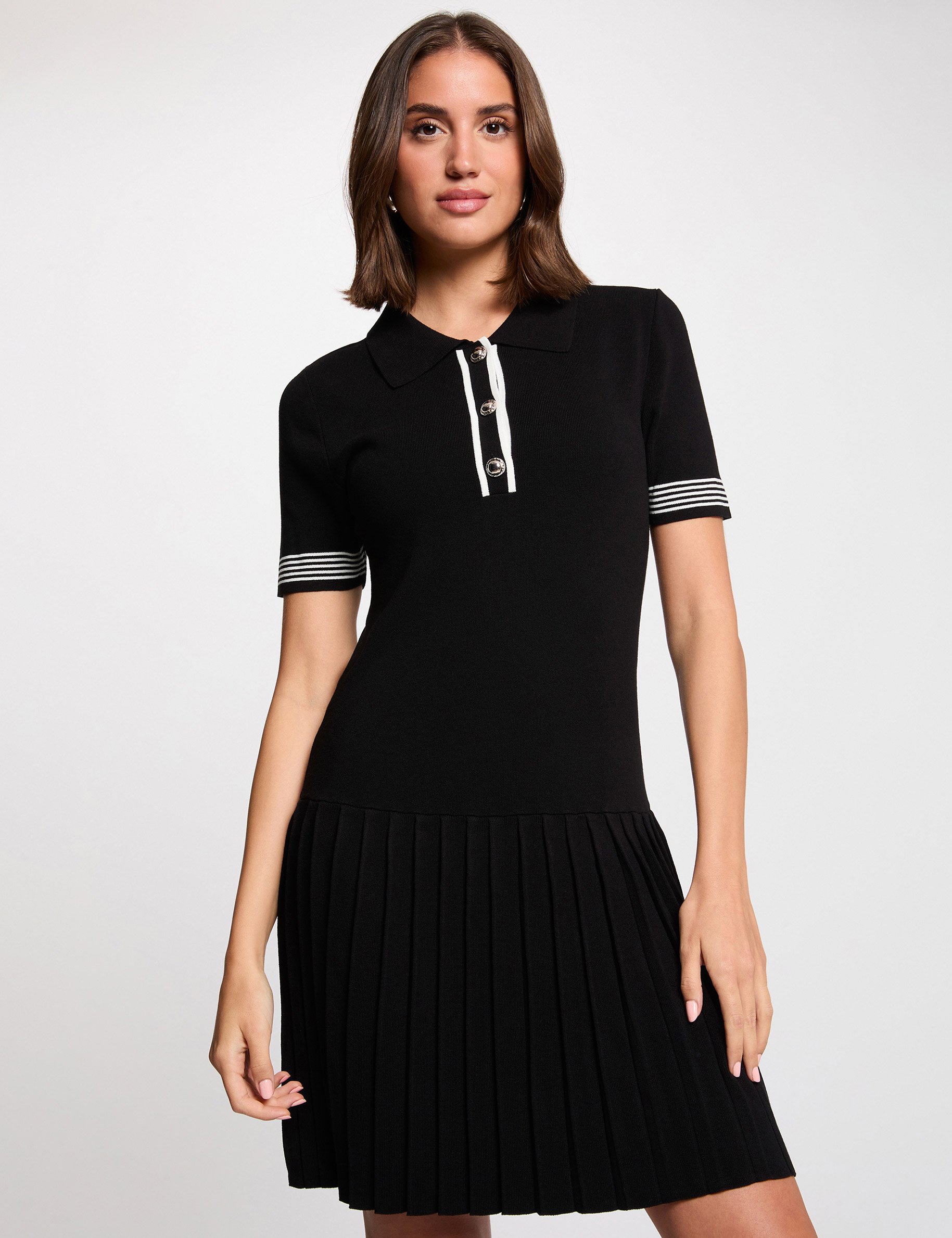Robe tricot col polo noir femme