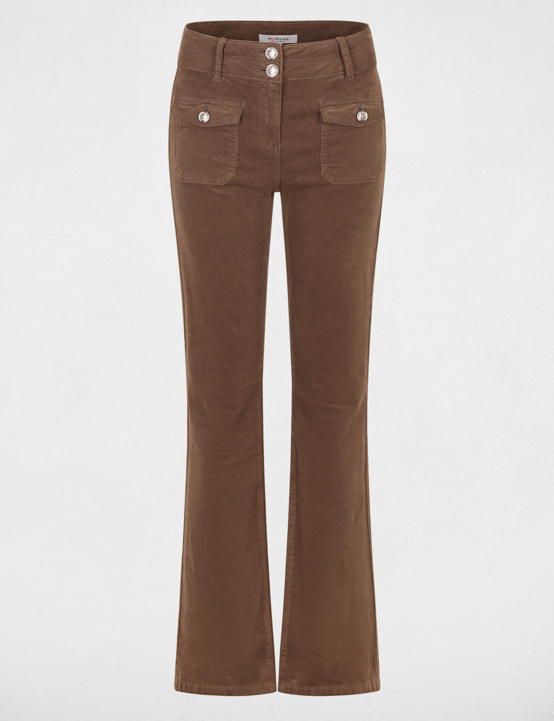 Pantalon ajust&eacute; velours vert kaki femme