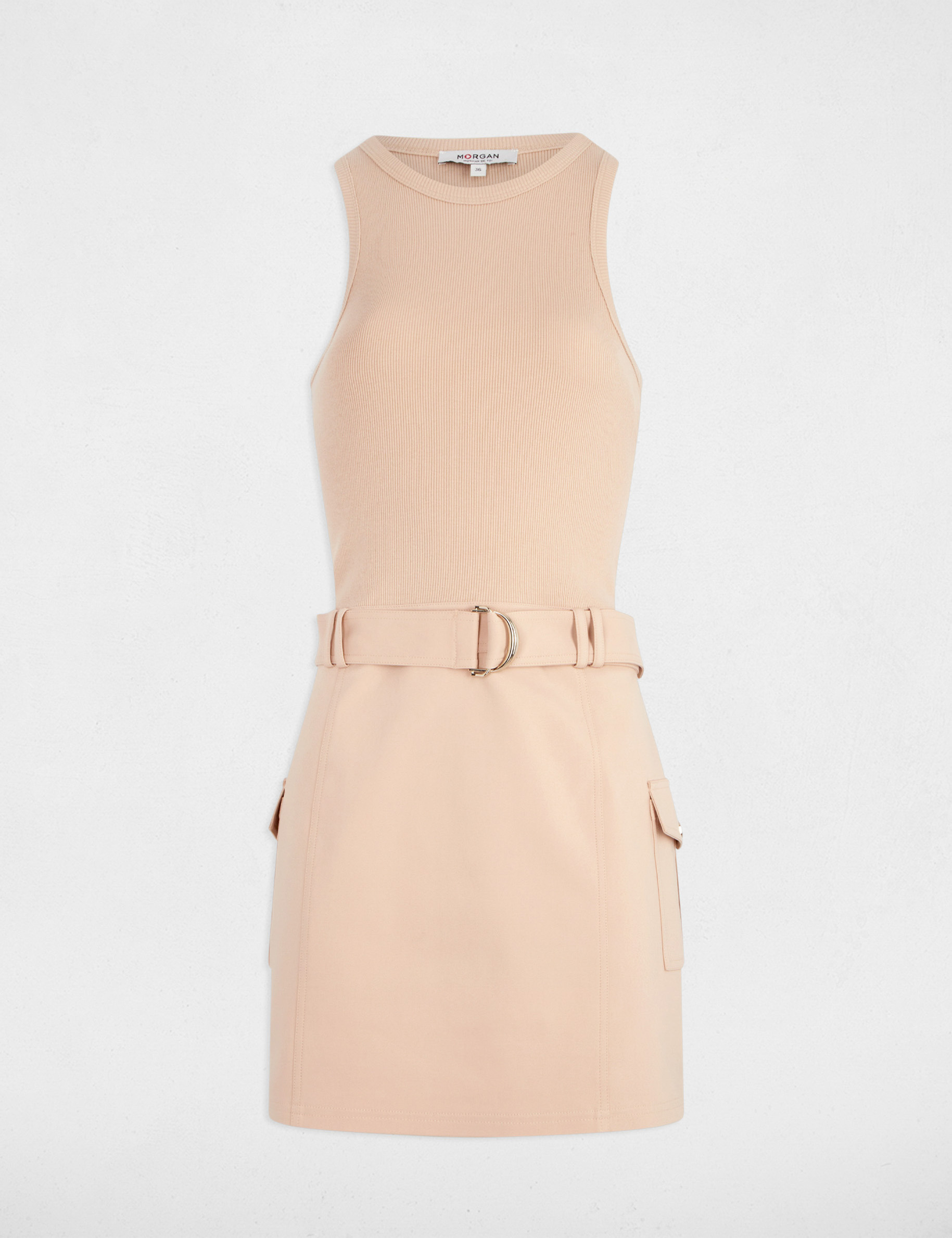kurzes figurbetontes kleid mit gurtel beige damen Kurzes, figurbetontes Kleid mit Gürtel beige damen