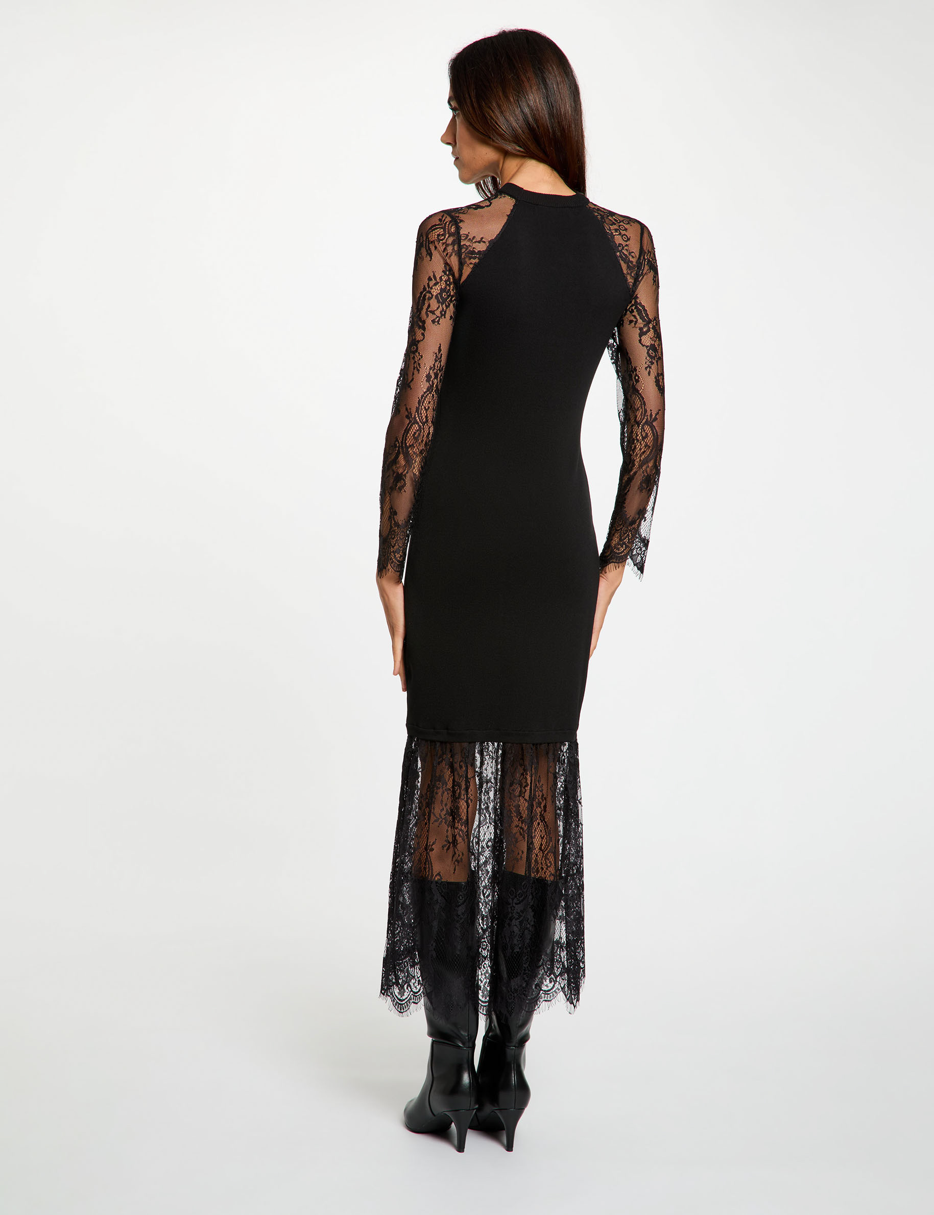 Robe tricot avec d&eacute;tails en dentelle noir femme