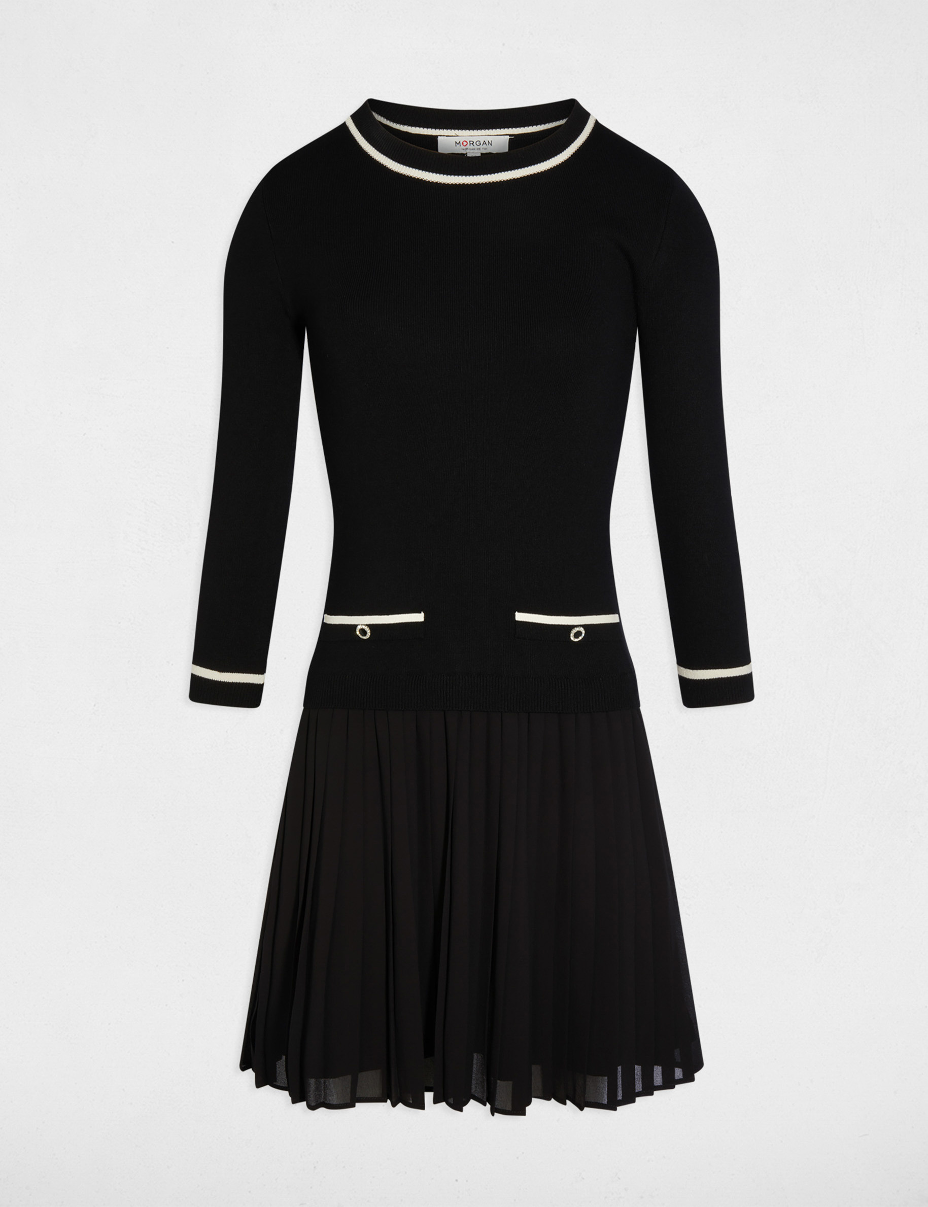 Robe courte pliss&eacute;e noir femme