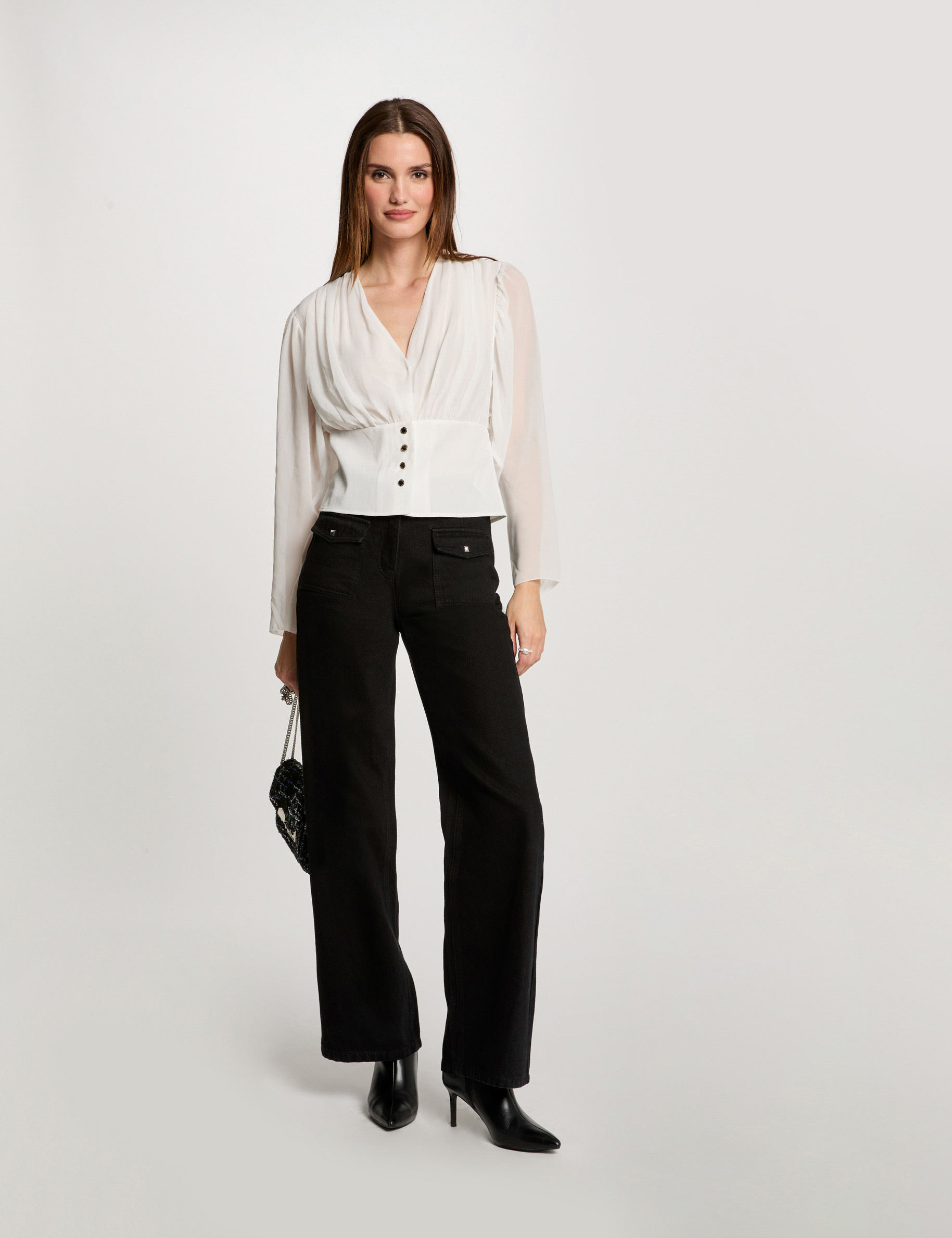 blouse manches longues drapee blanc femme Blouse manches longues drapée blanc femme