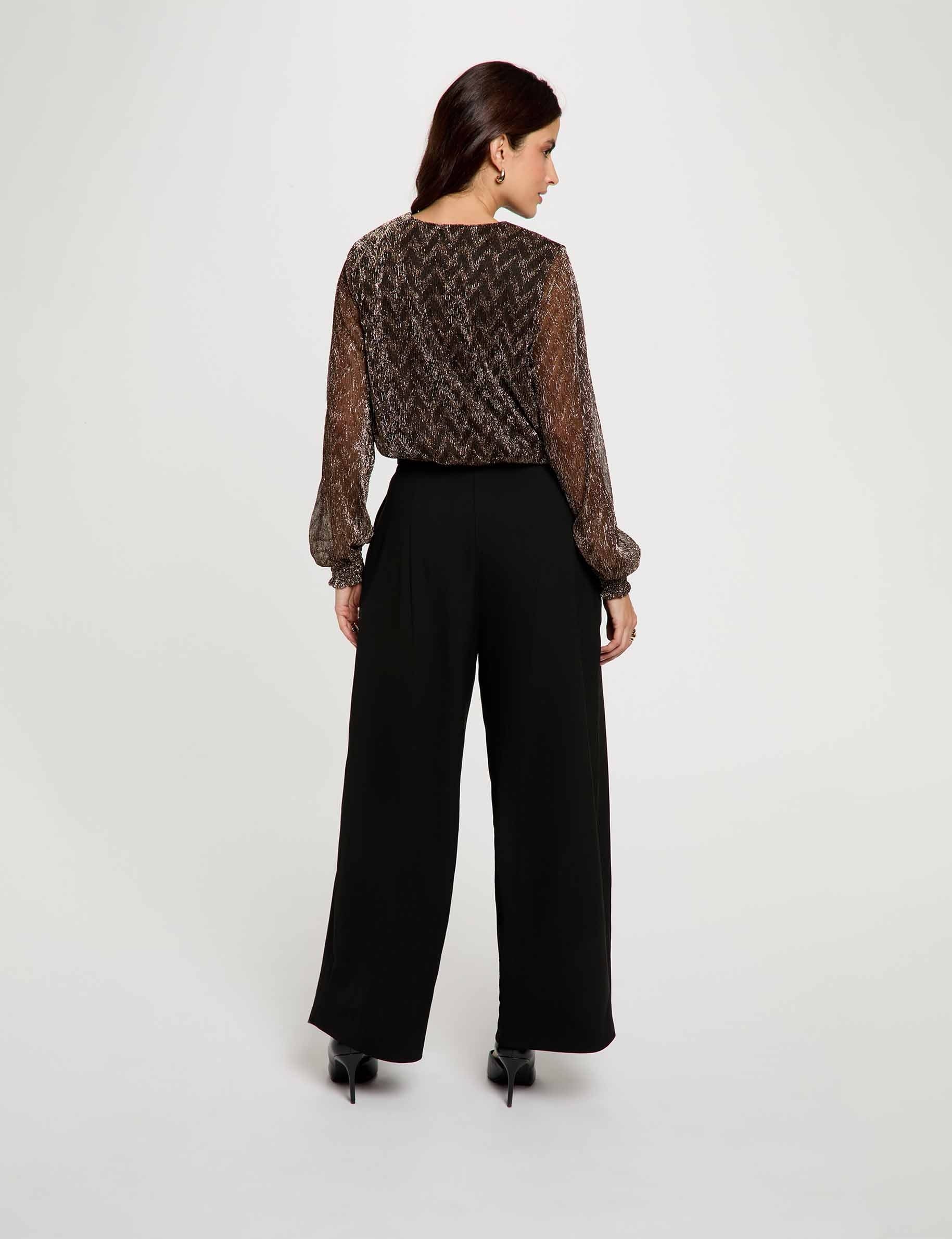 Blouse col v manches longues couleur bronze femme