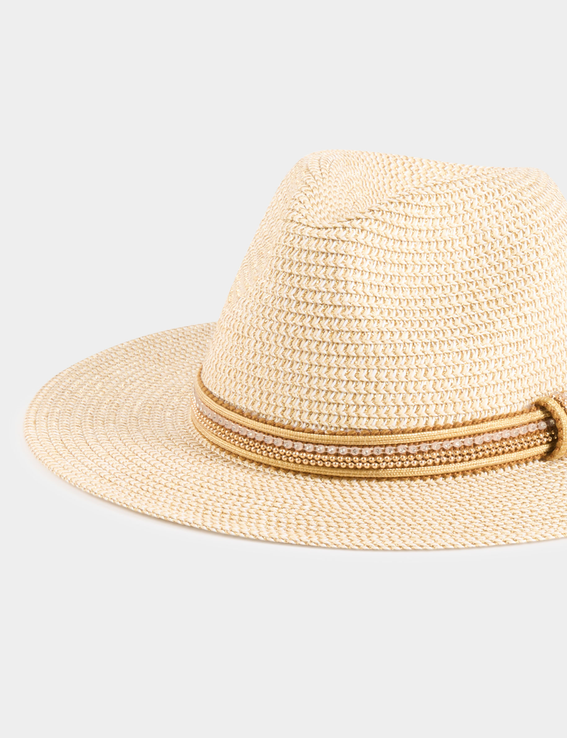 hut geflochten mit schmuckdetails beige damen Hut geflochten mit Schmuckdetails beige damen