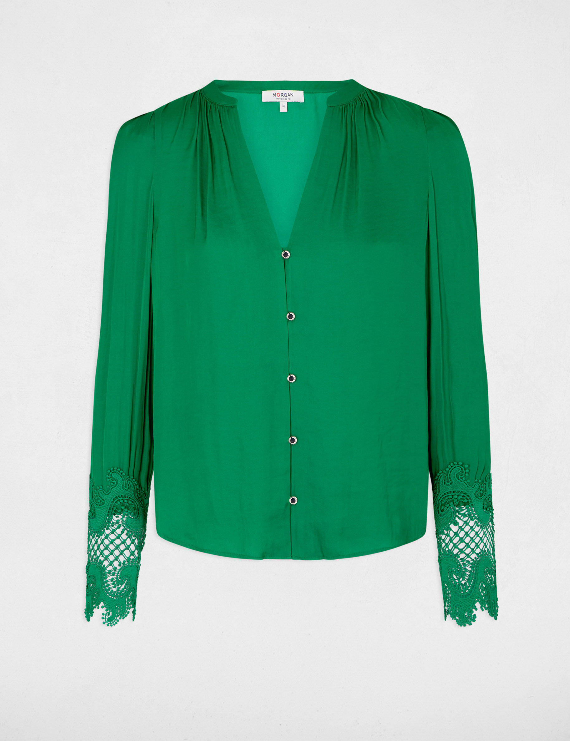 Chemise manches longues satin vert femme Morgan Suisse