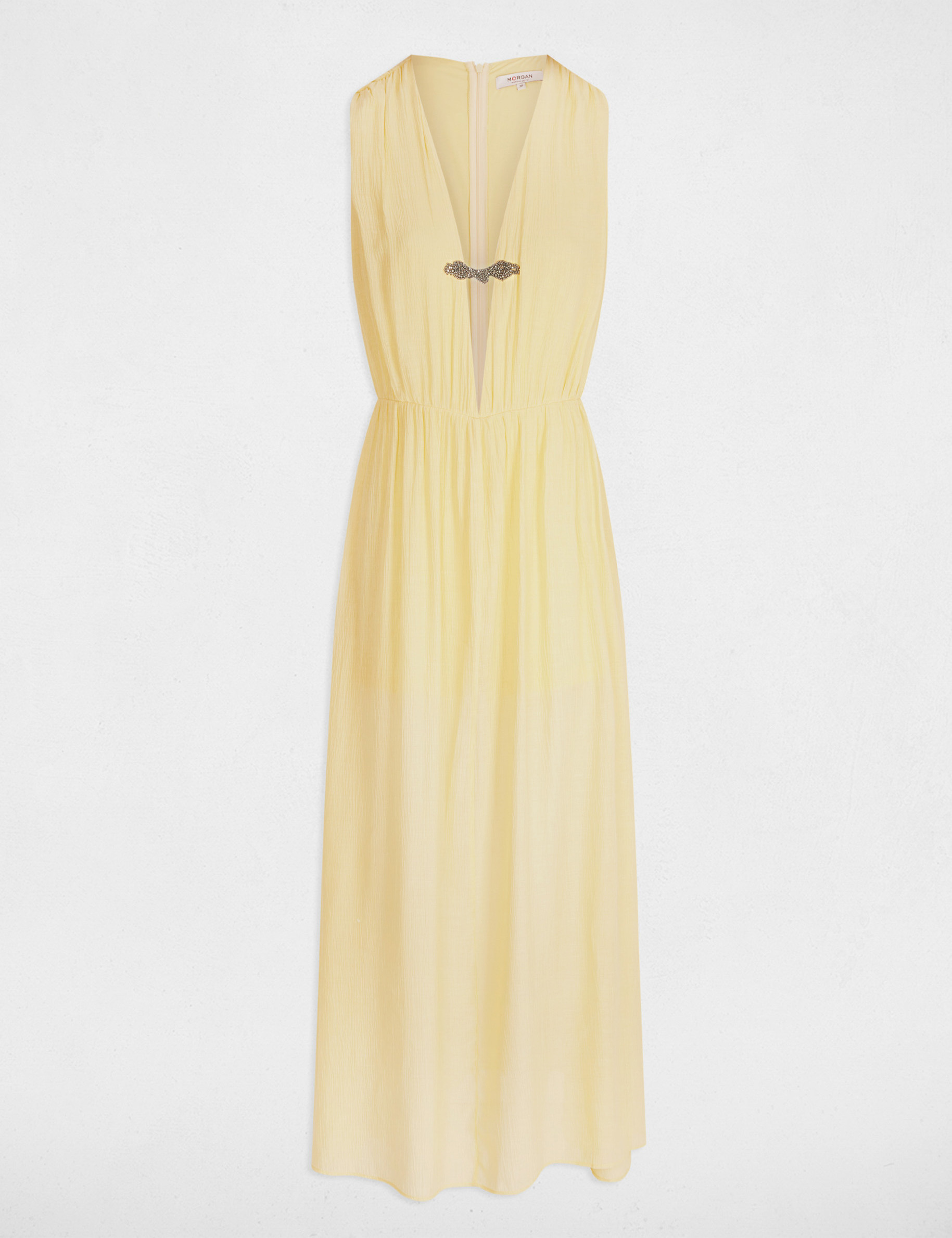 Robe longue droite jaune pastel femme