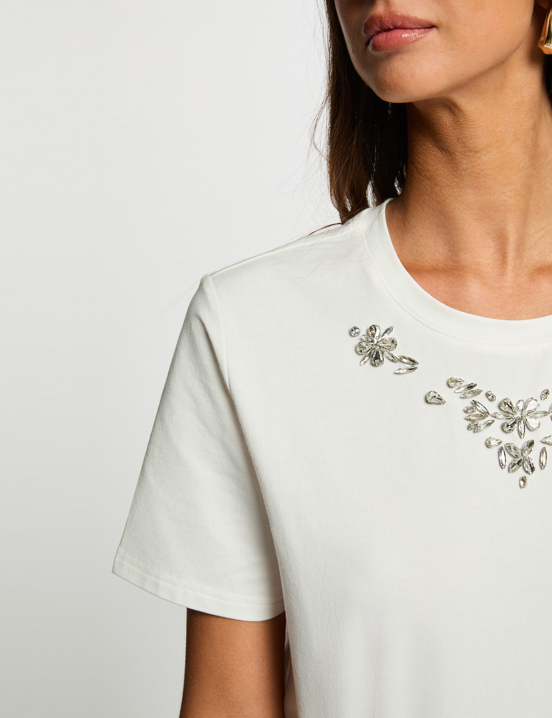 T-Shirt mit Strass und kurzen &Auml;rmeln weiss damen
