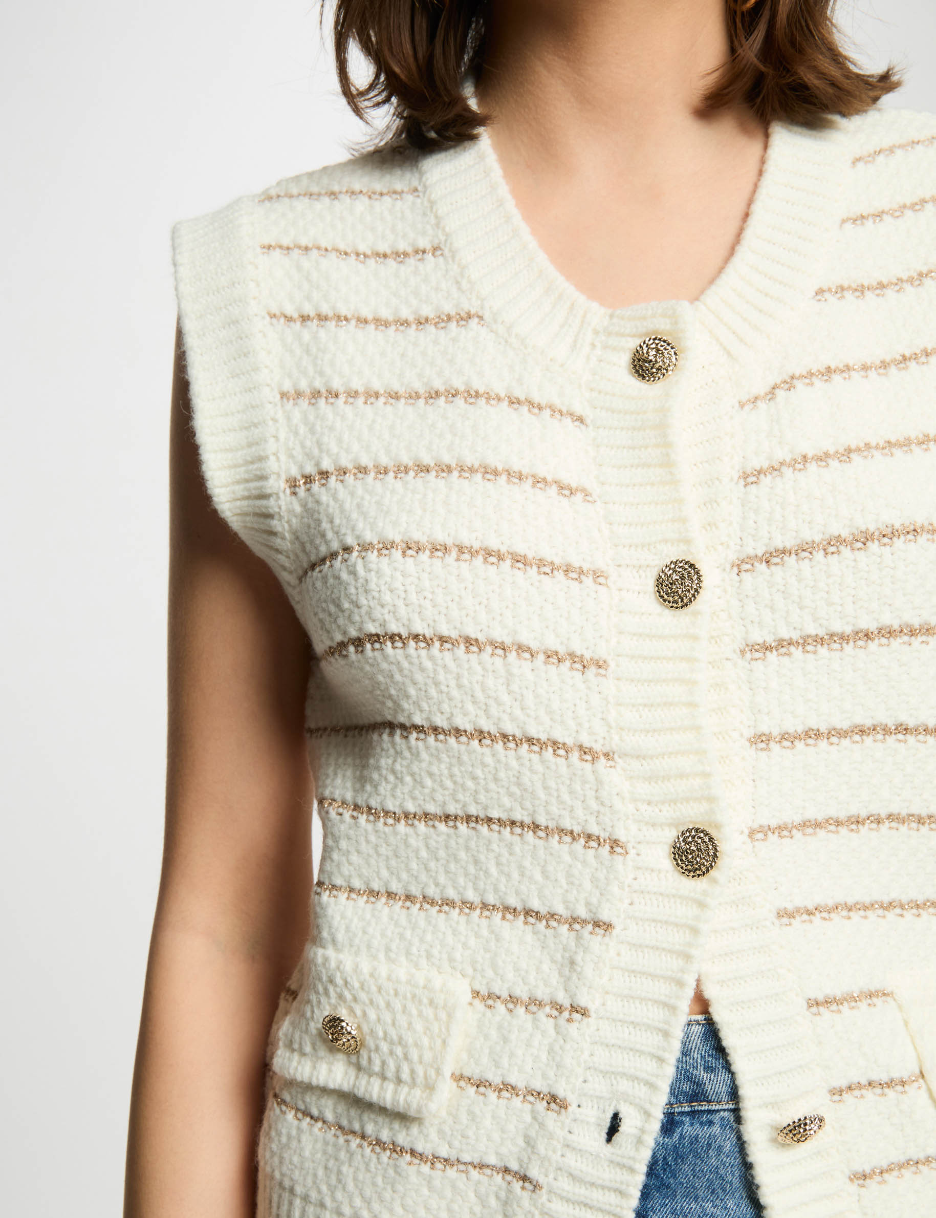 armellose gestreifte strickjacke beige damen Ärmellose gestreifte Strickjacke beige damen