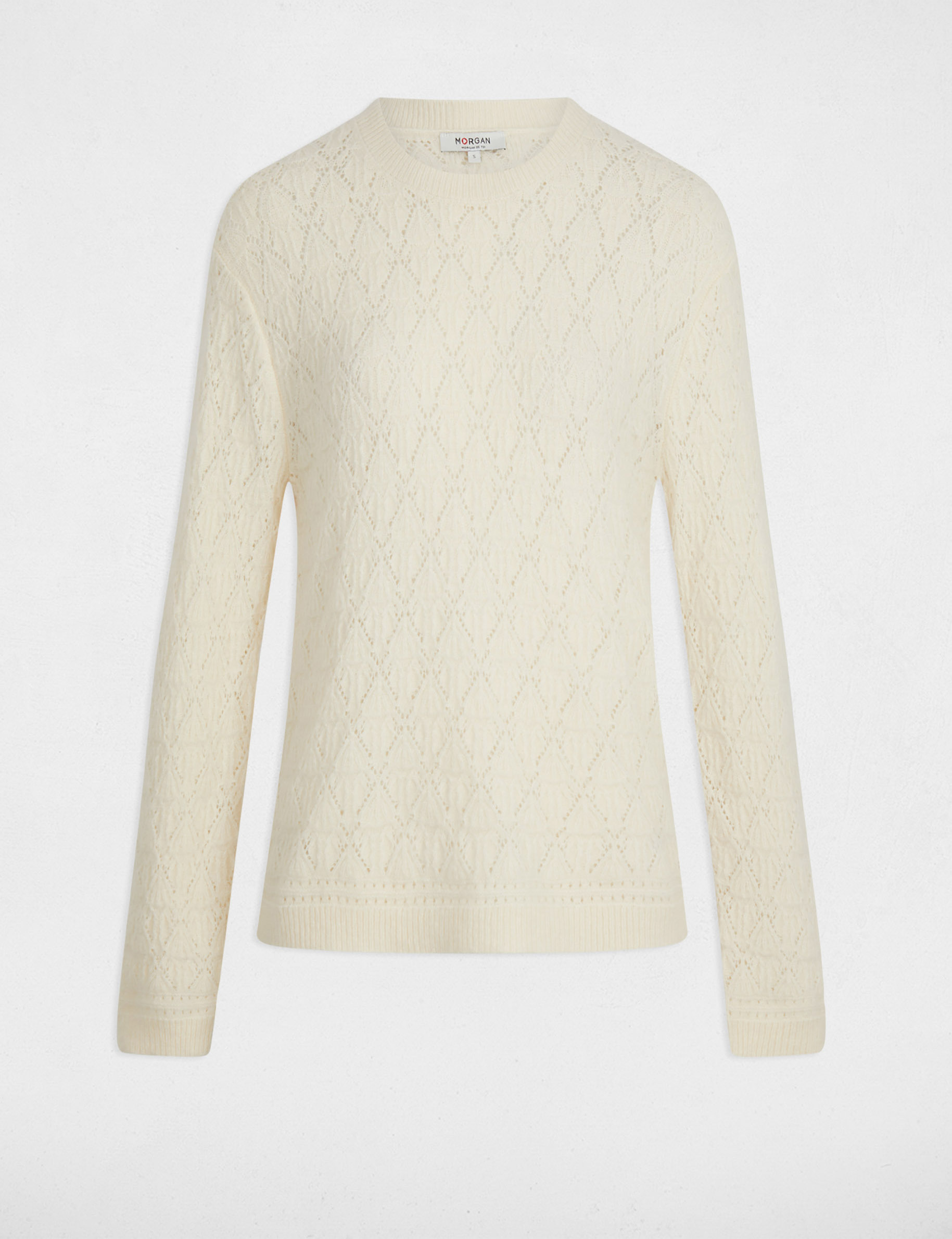 Pullover mit Rundhals und Muster elfenbein damen