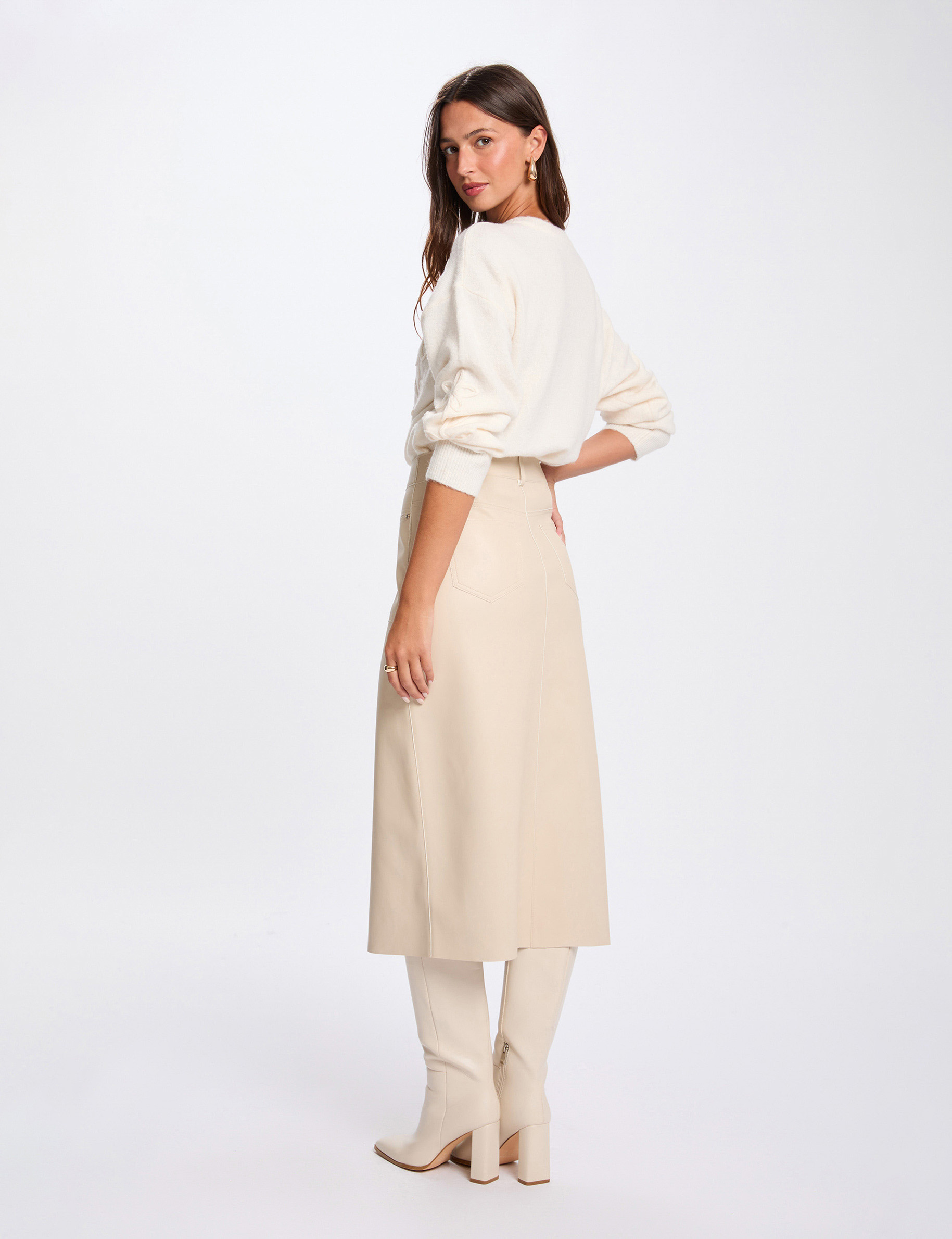 Pull col rond fantaisie ivoire femme