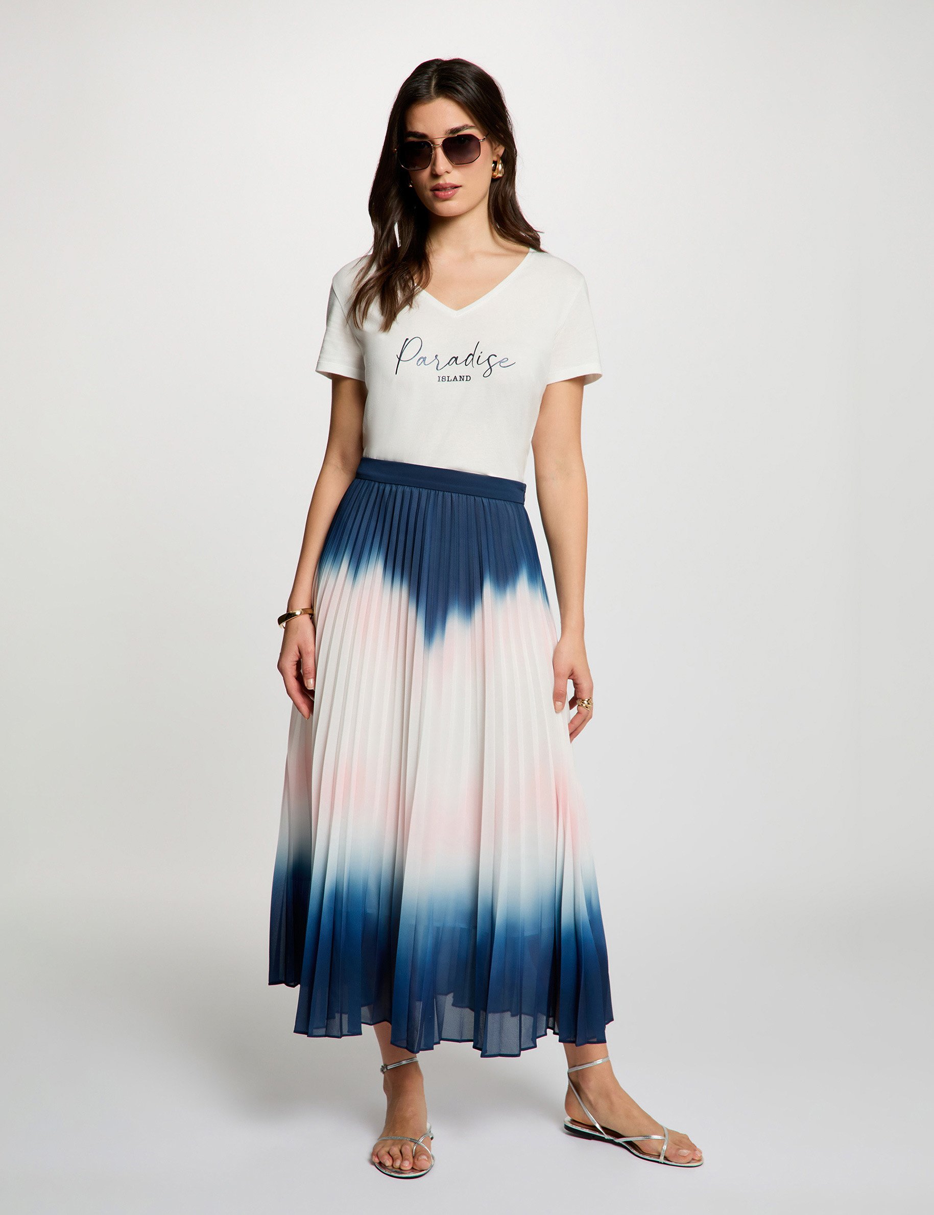 Jupe longue pliss&eacute;e multicolore femme