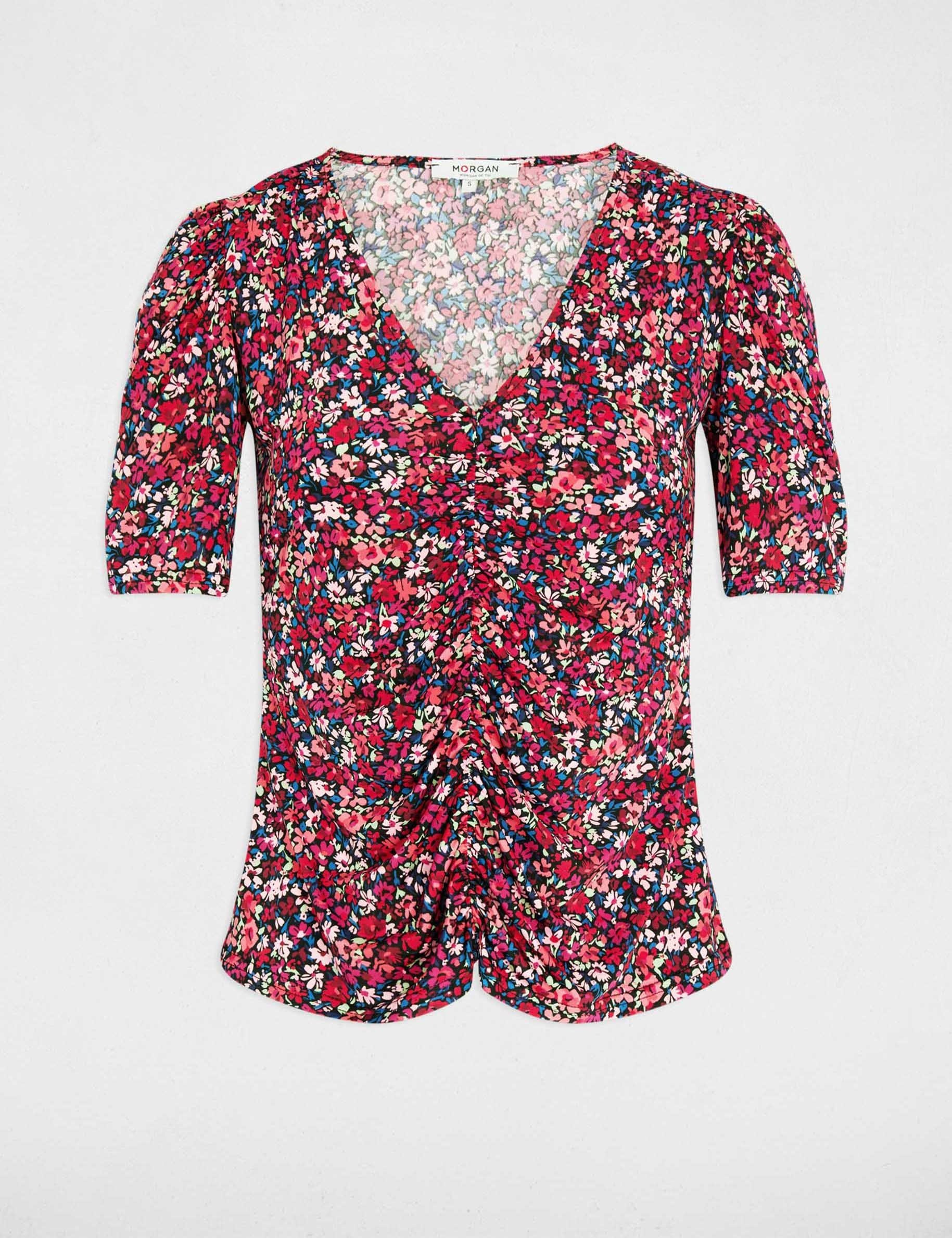 T-shirt cintr&eacute; col v multicolore femme