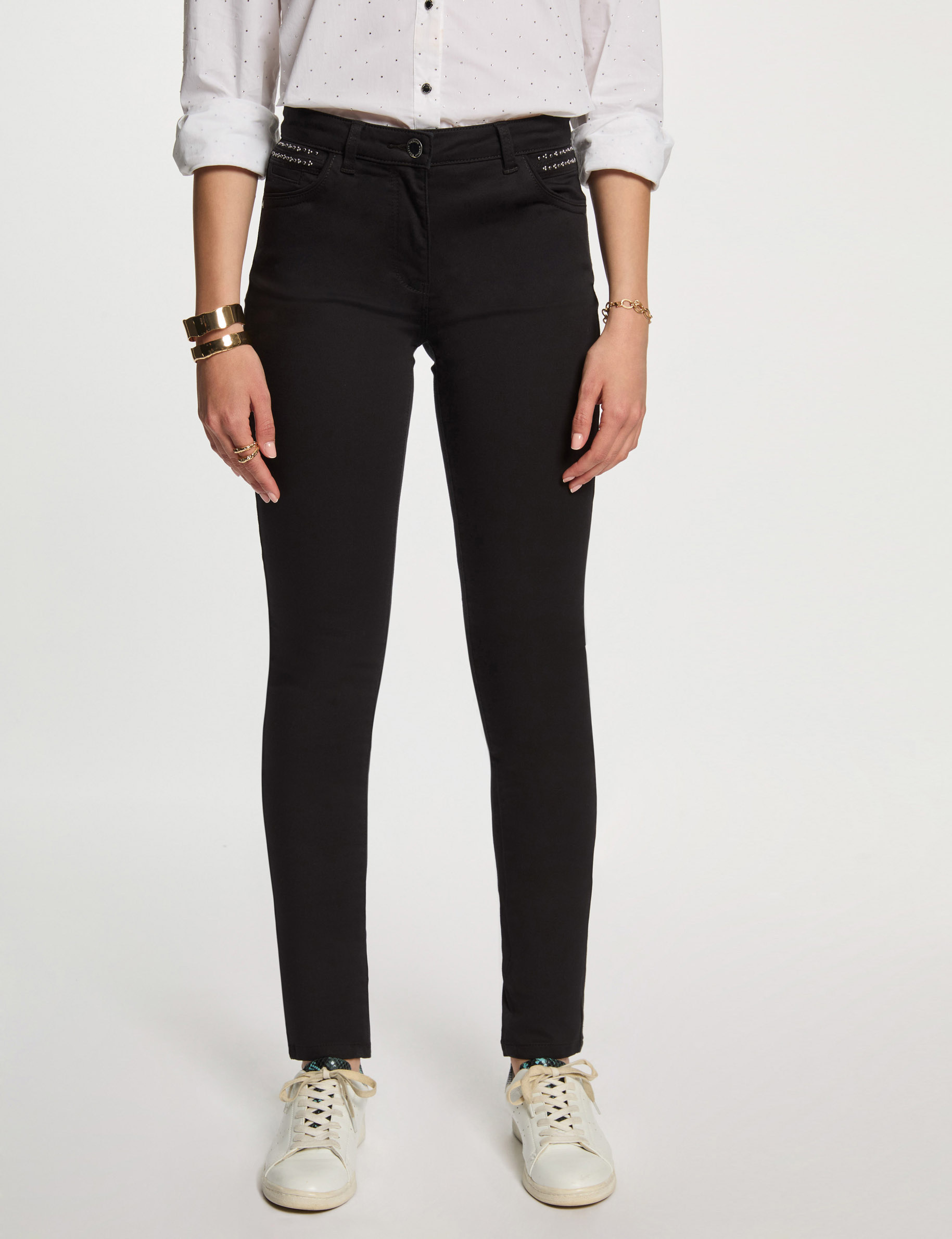 pantalon slim enduit noir femme Pantalon slim enduit noir femme
