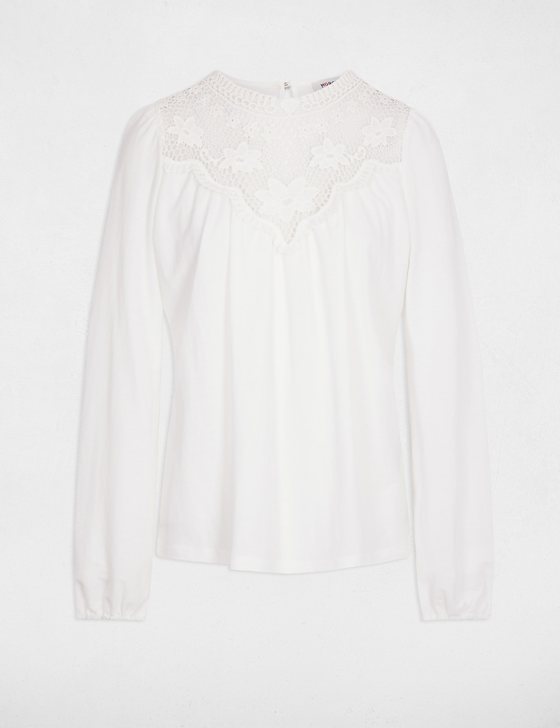 T-shirt dentelle manches longues blanc femme