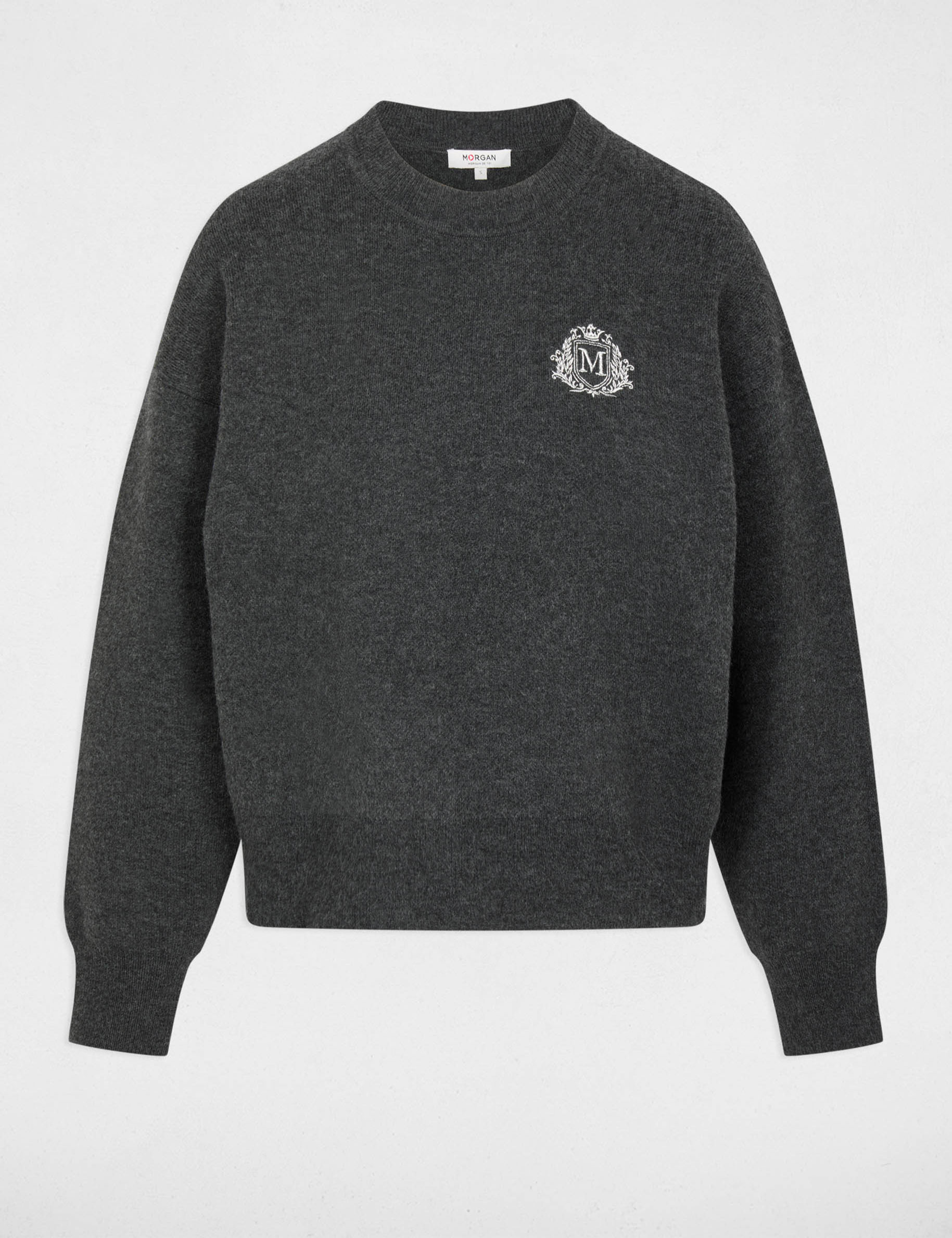 Pull col rond gris fonc&eacute; femme