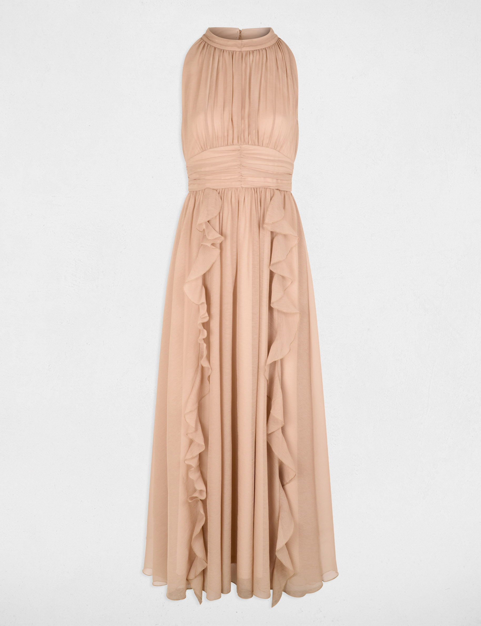 Langes Kleid mit Stehkragen maulwurfsgrau damen