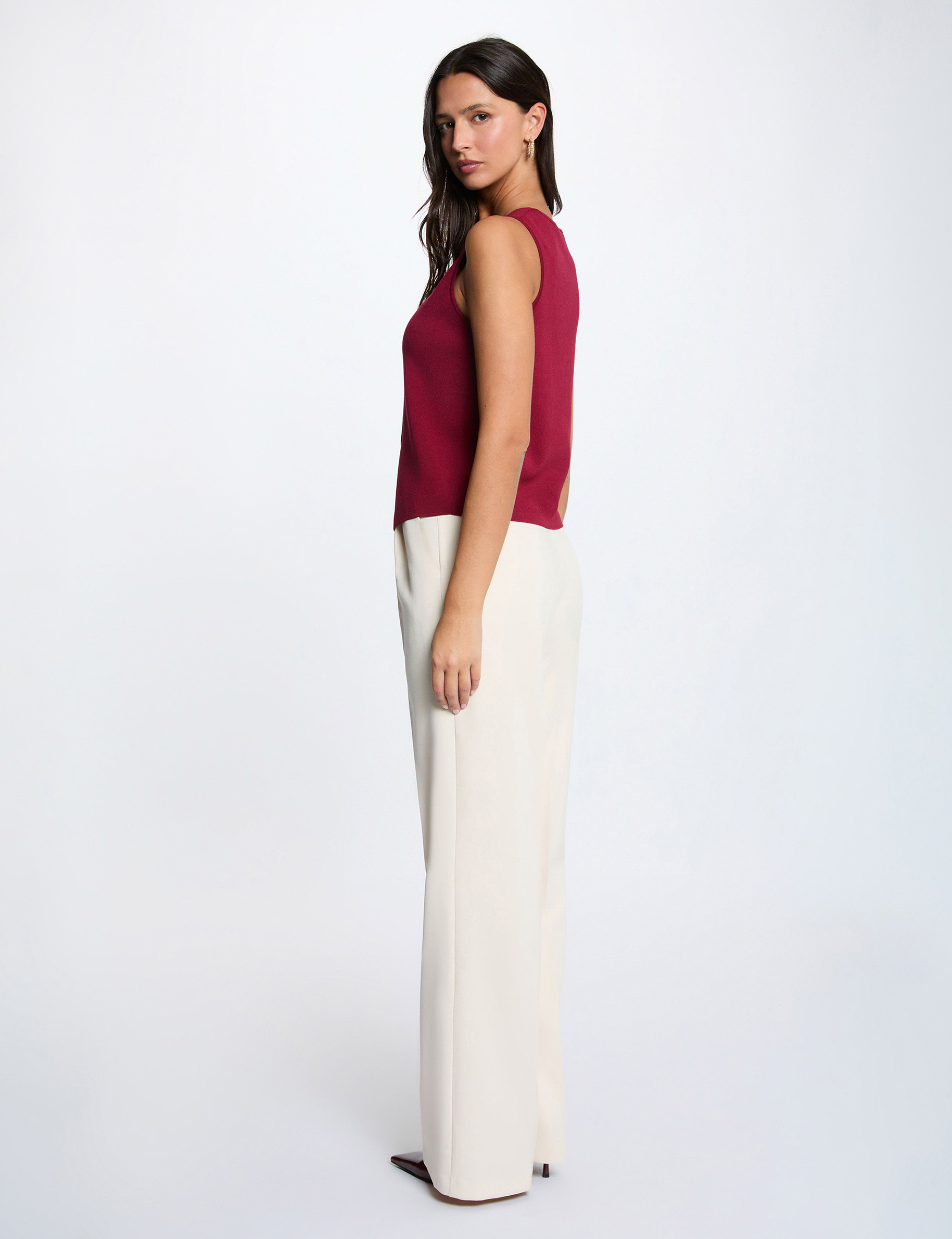 Gilet sans manches col v bordeaux femme