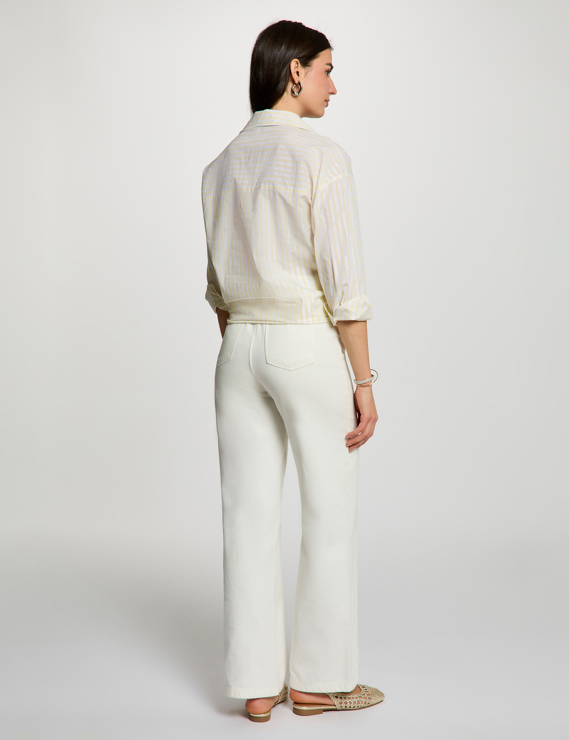 Gestreiftes Hemd mit Reverskragen hellgelb damen