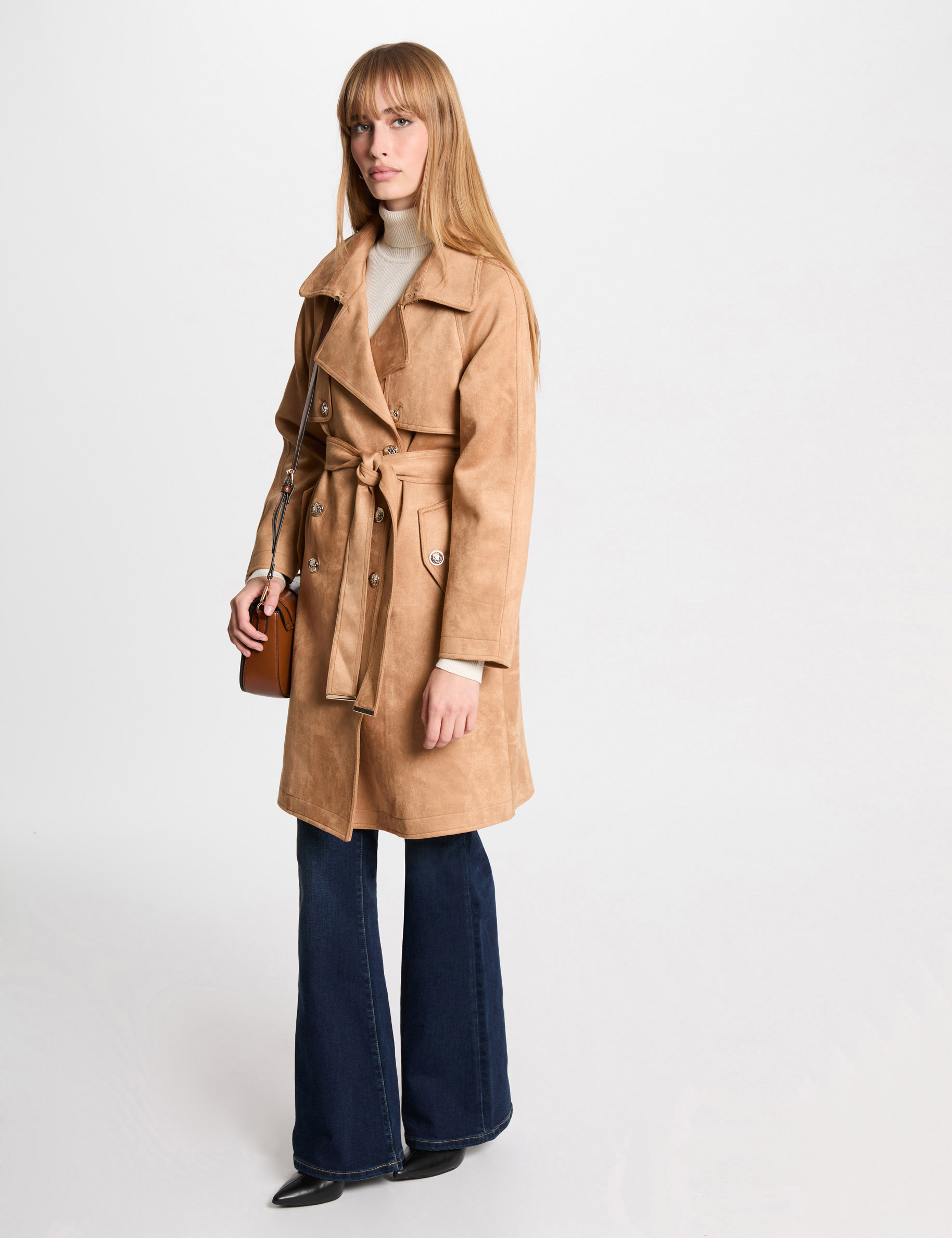 langer wildleder trenchcoat marron clair damen Langer Wildleder-Trenchcoat marron clair damen