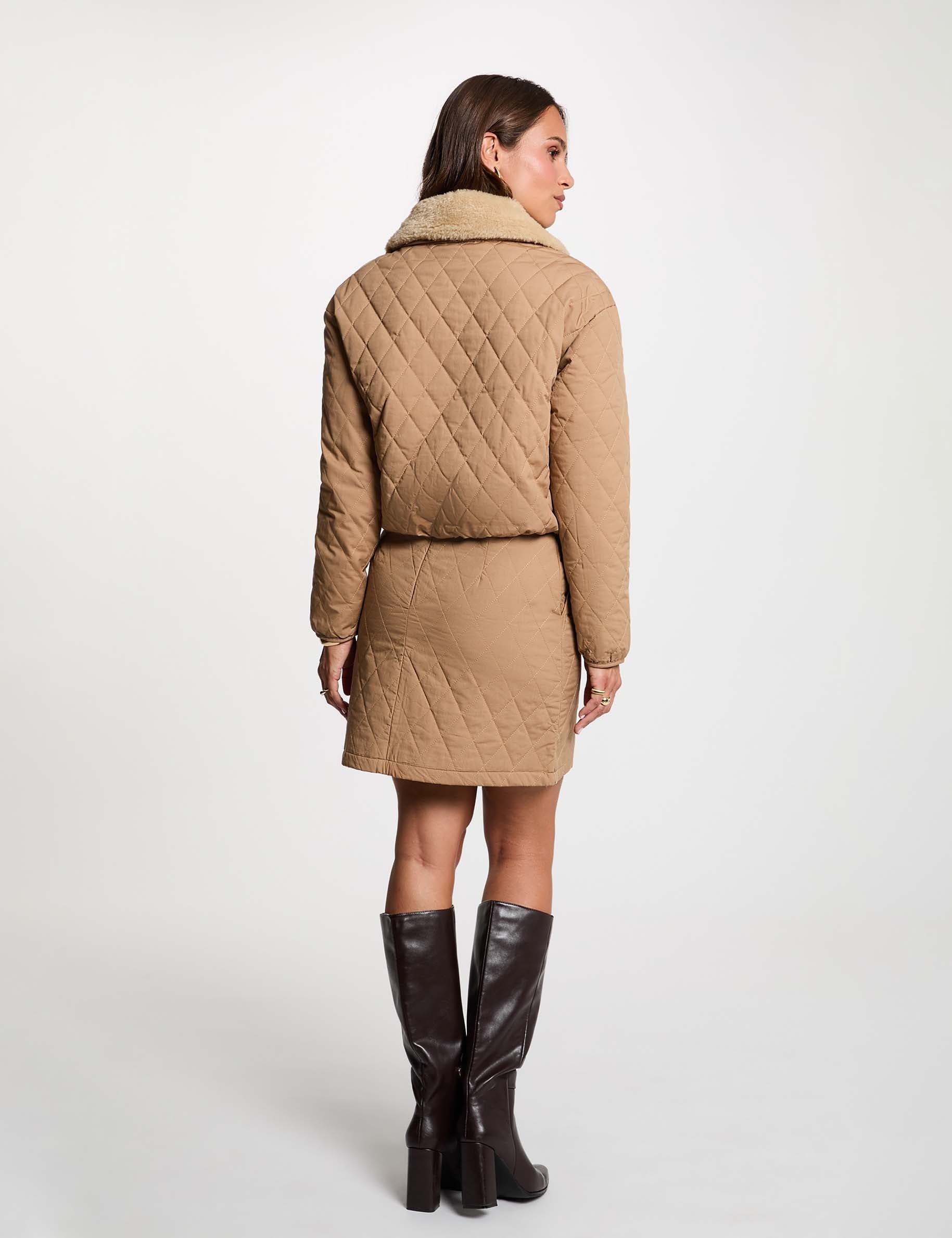 Kurzer gesteppter rock cognacbraun damen