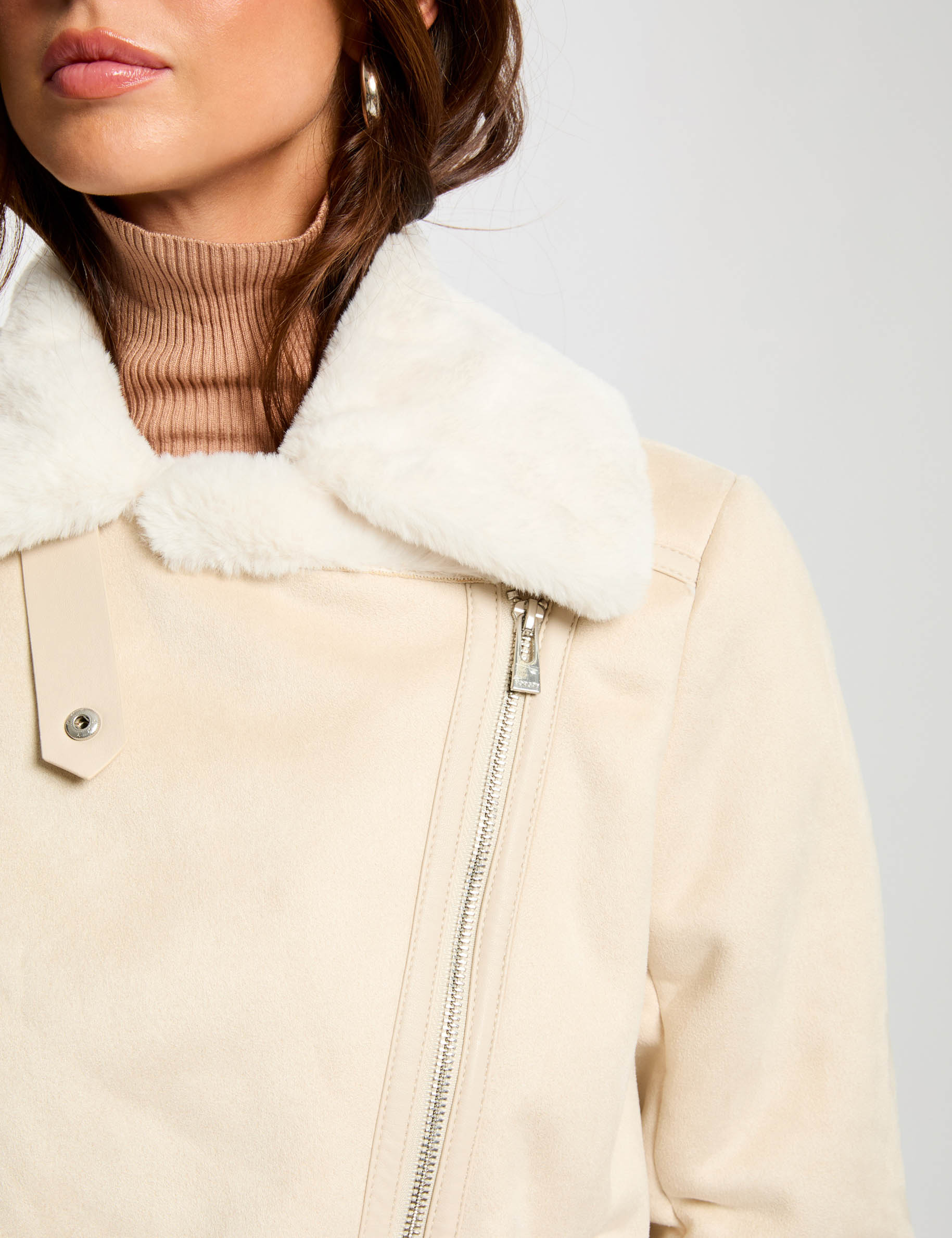 Blouson zipp&eacute; su&eacute;dine ivoire femme