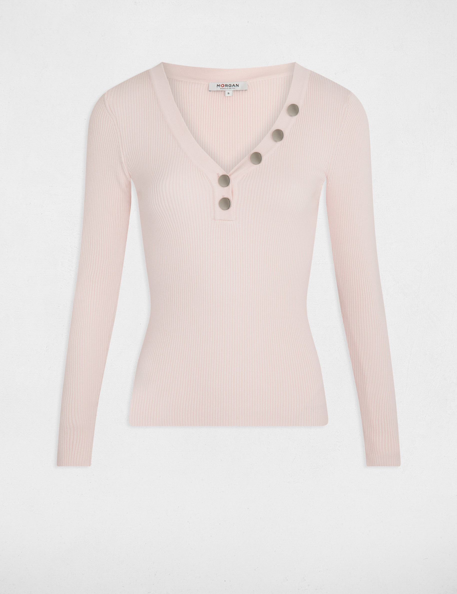 langarmpullover aus feinem strick mit knopfen rosa damen Langarmpullover aus feinem Strick mit Knöpfen rosa damen