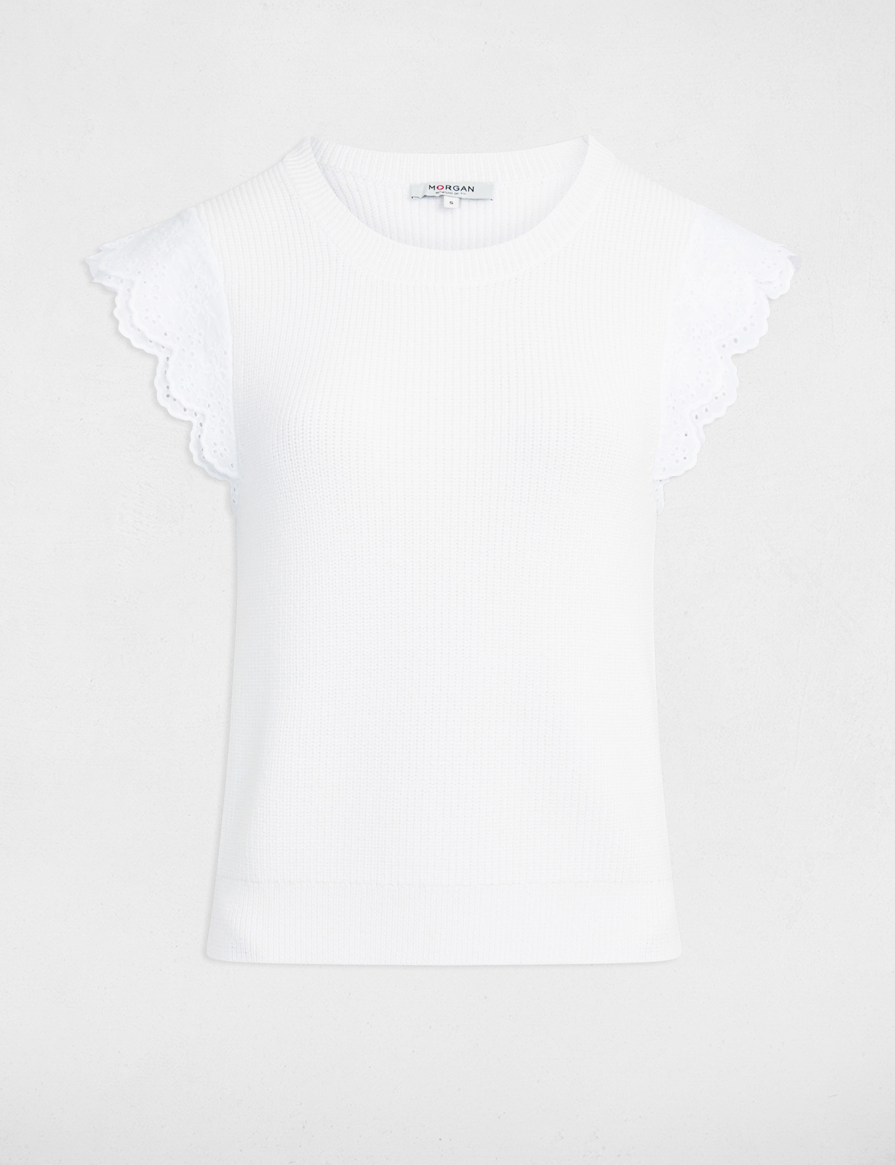 Top mit Rundhalsausschnitt und Volants weiss damen
