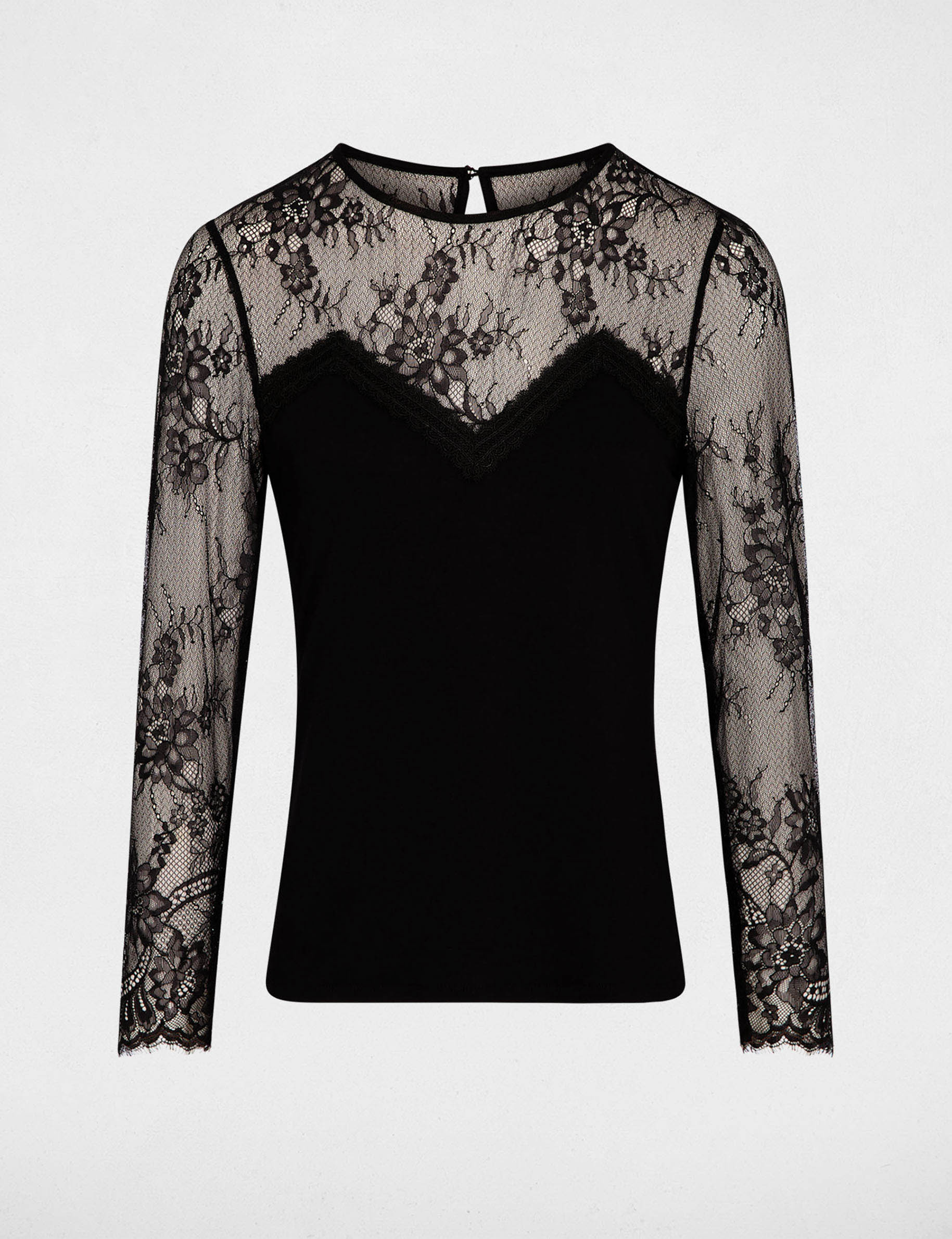 T-Shirt aus Spitze schwarz damen