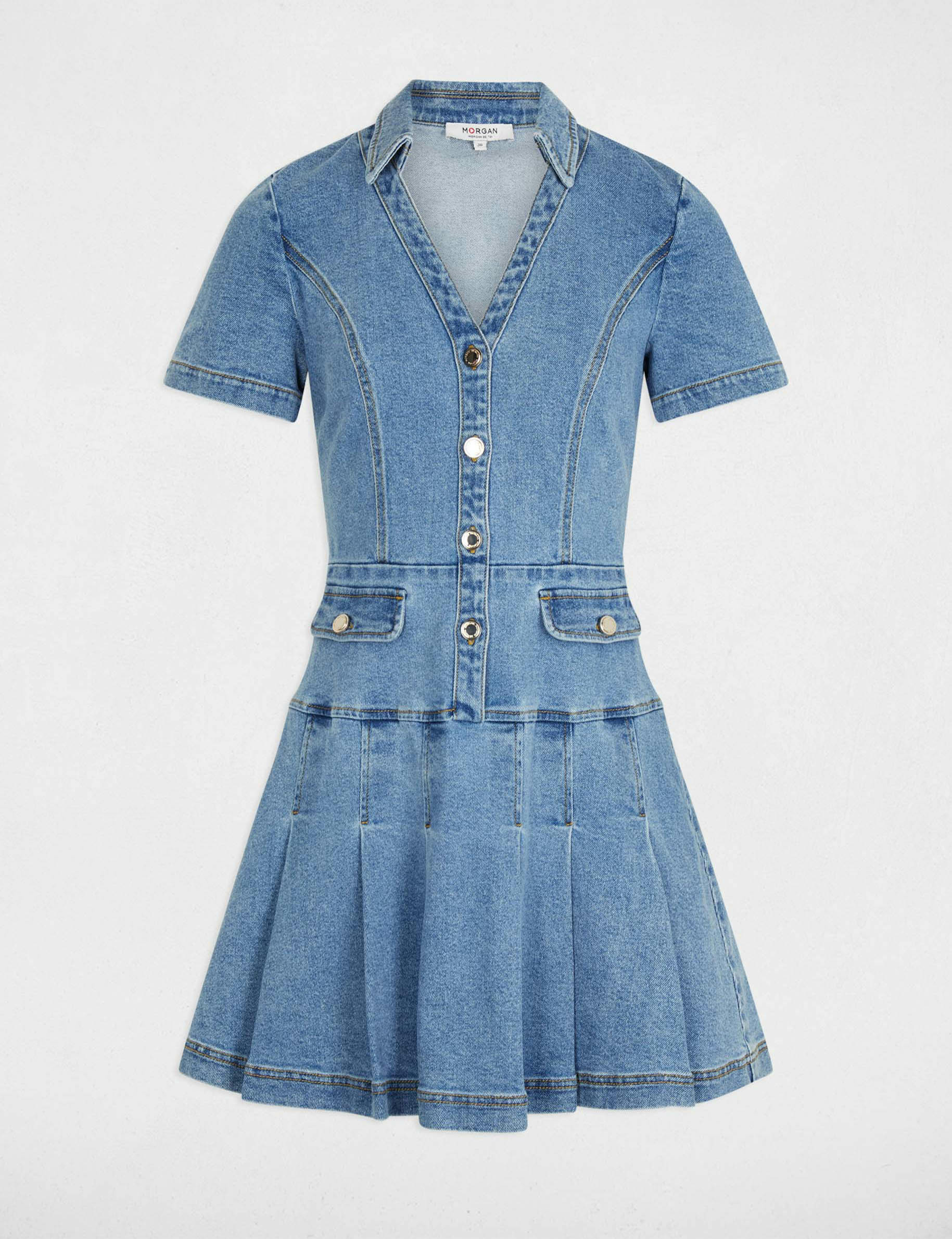 robe courte trapeze en jean denim stone femme Robe courte trapèze en jean denim stone femme