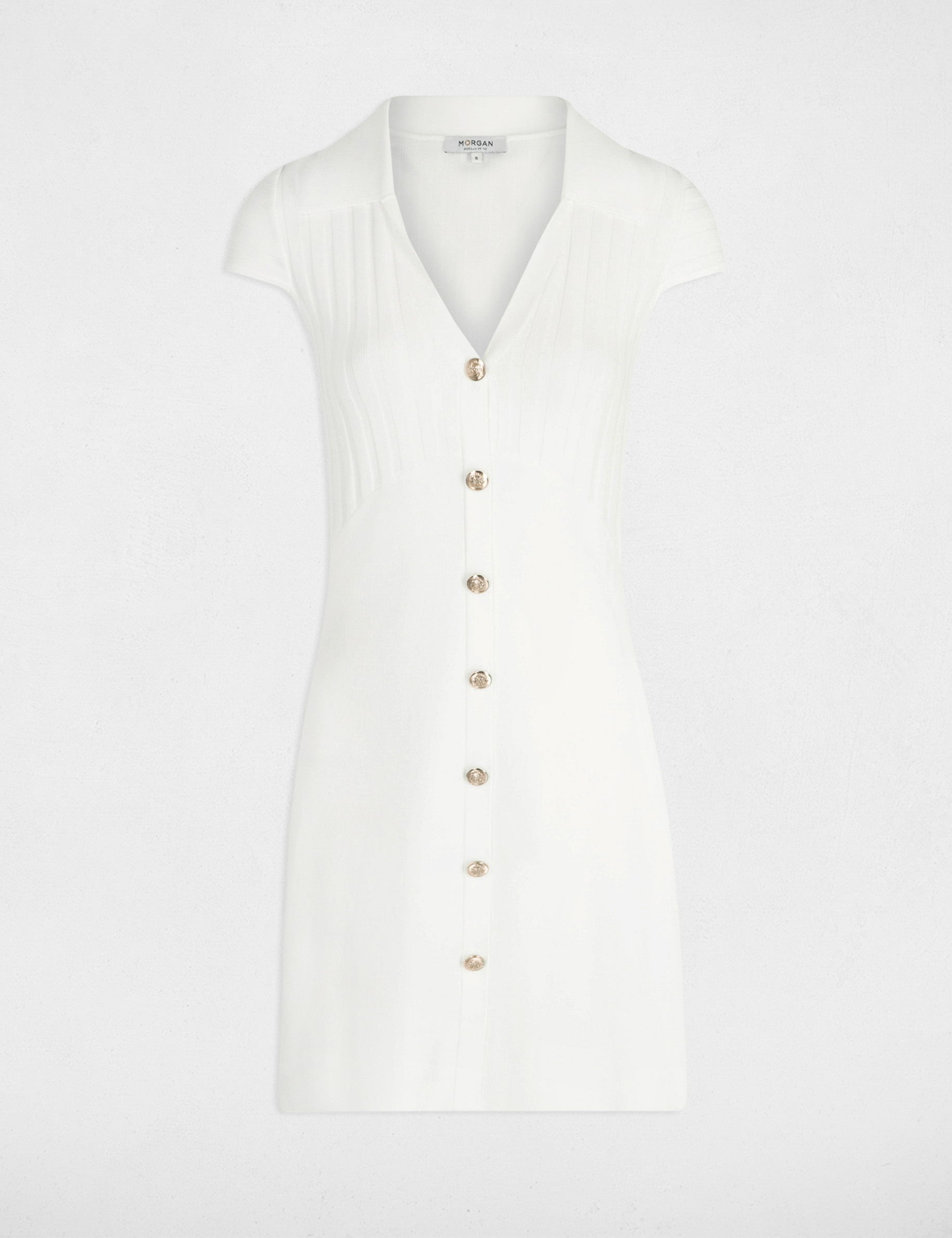 Robe tricot courte ajust&eacute;e ecru femme