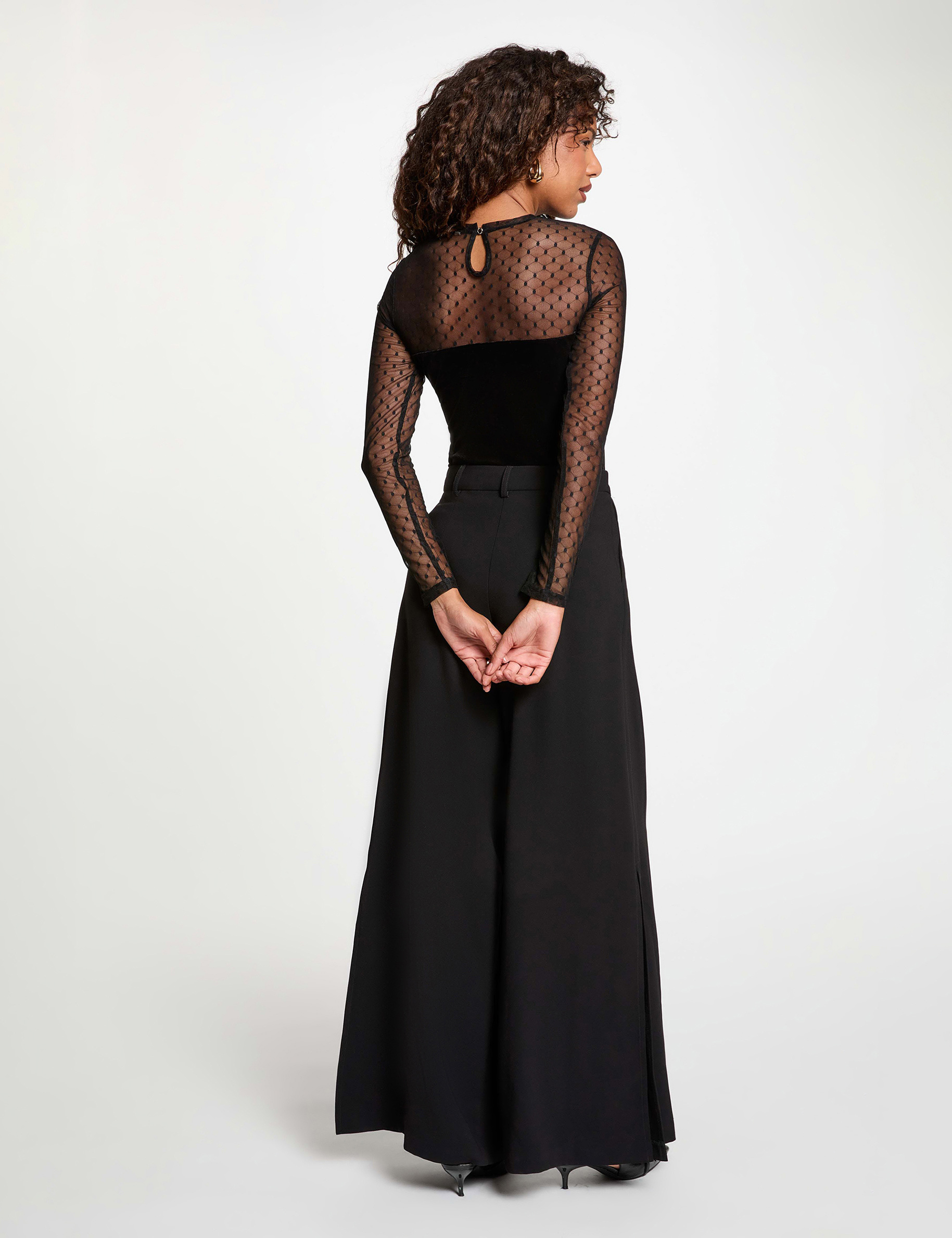 T-shirt velours avec transparence noir femme