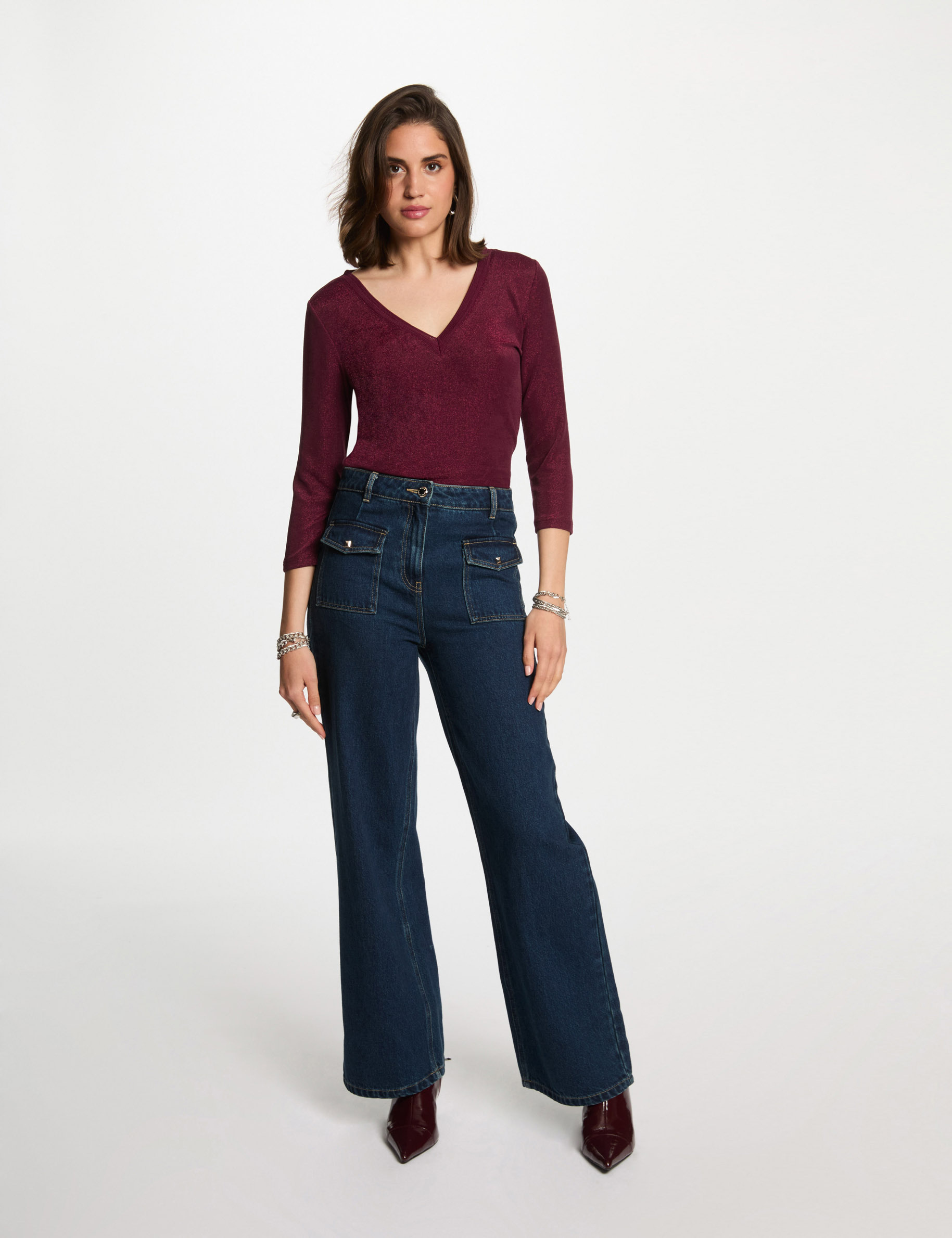 t shirt manches 34 prune femme T-shirt manches 3/4 prune femme