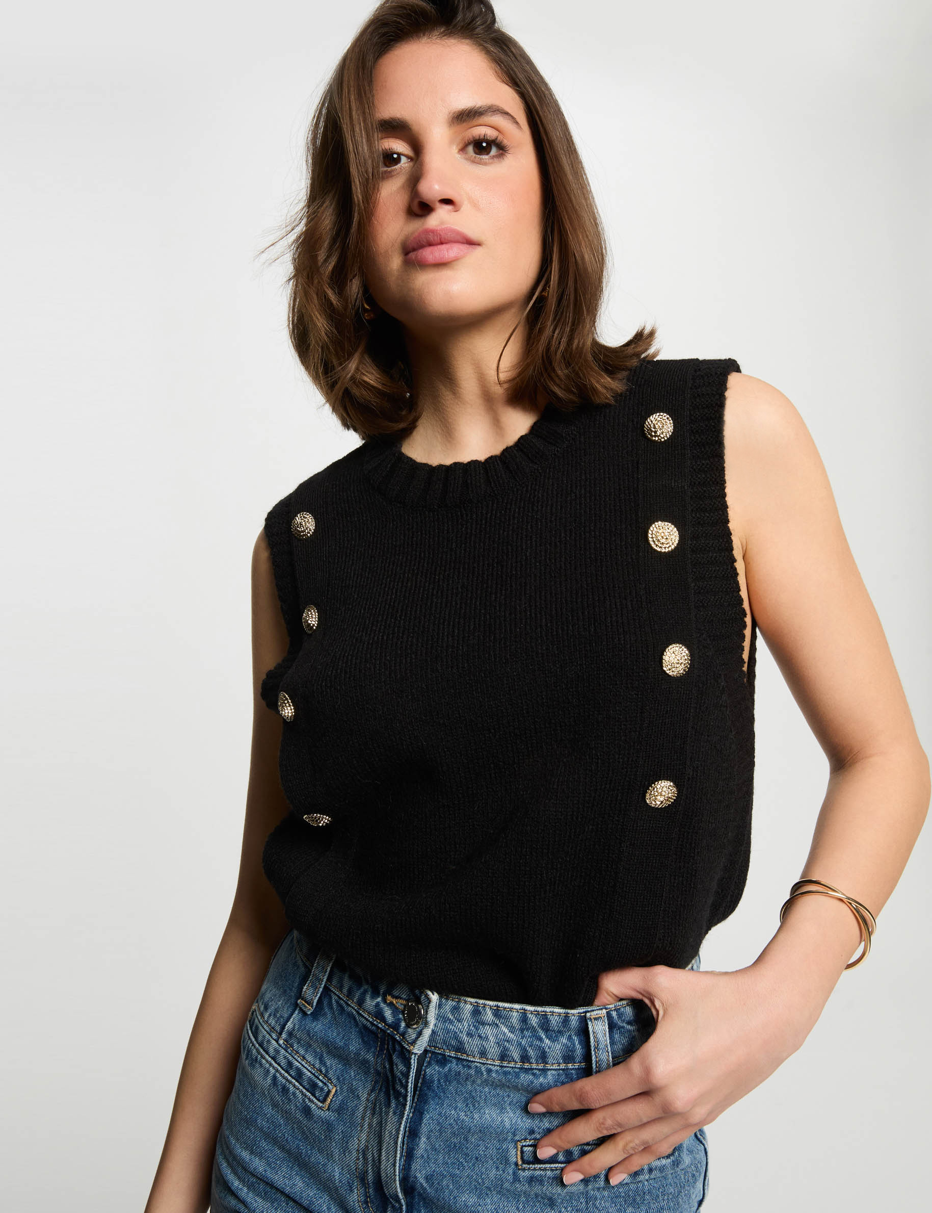 Pull sans manches noir femme