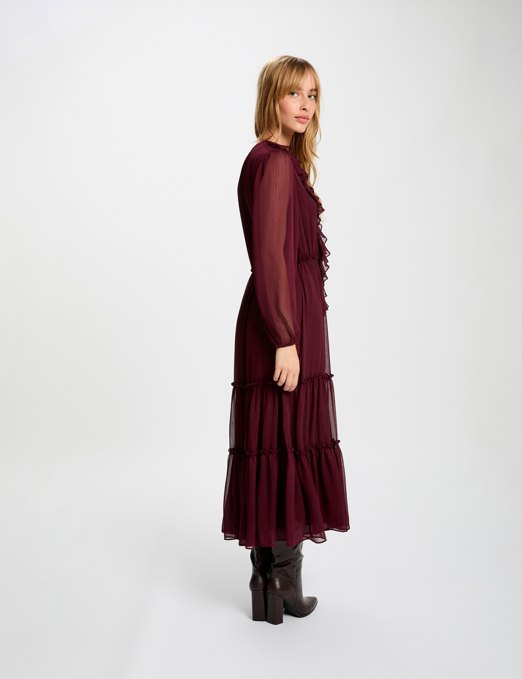 Robe longue fluide prune femme