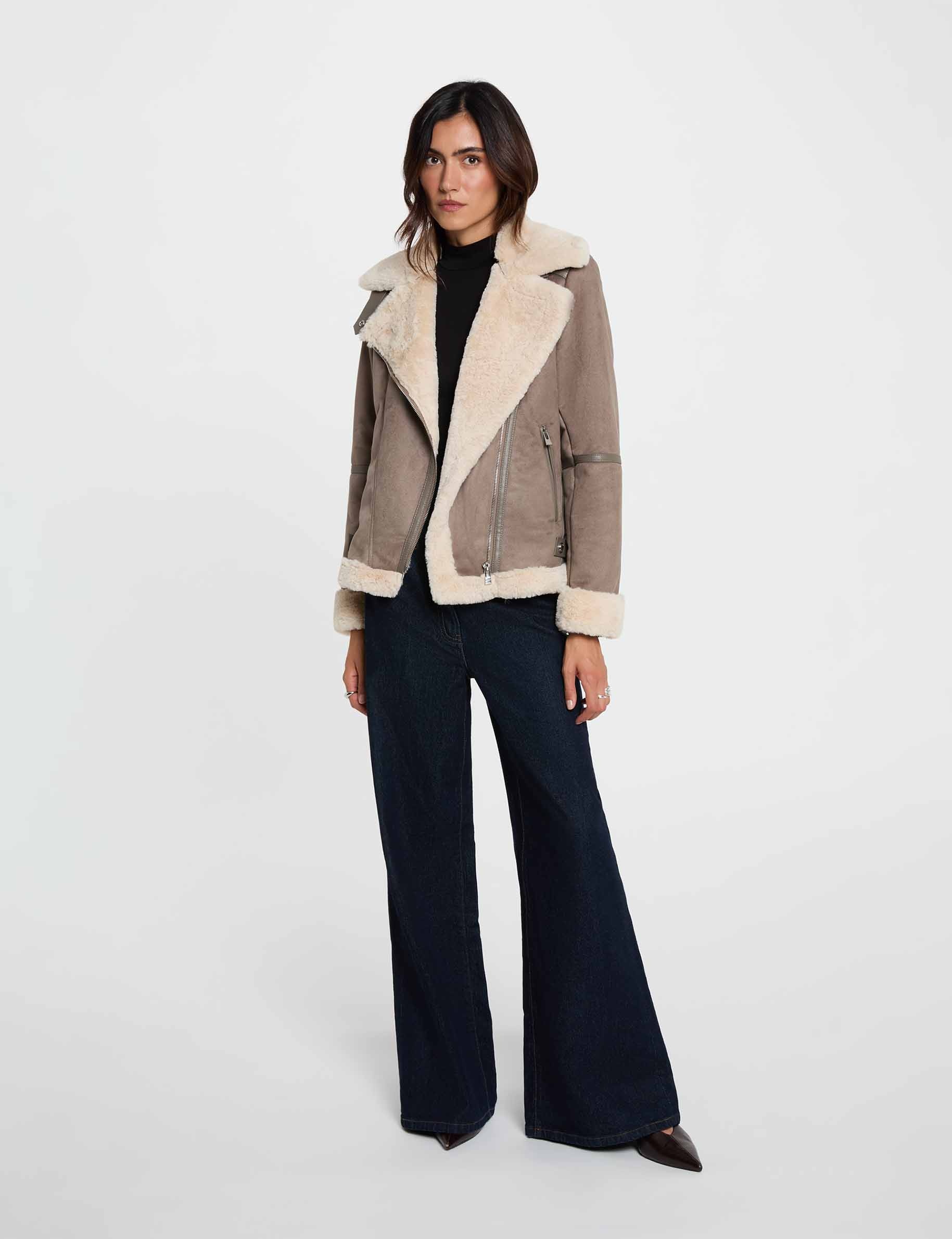 Wildlederoptik Jacke mit Rei&szlig;verschluss maulwurfsgrau damen