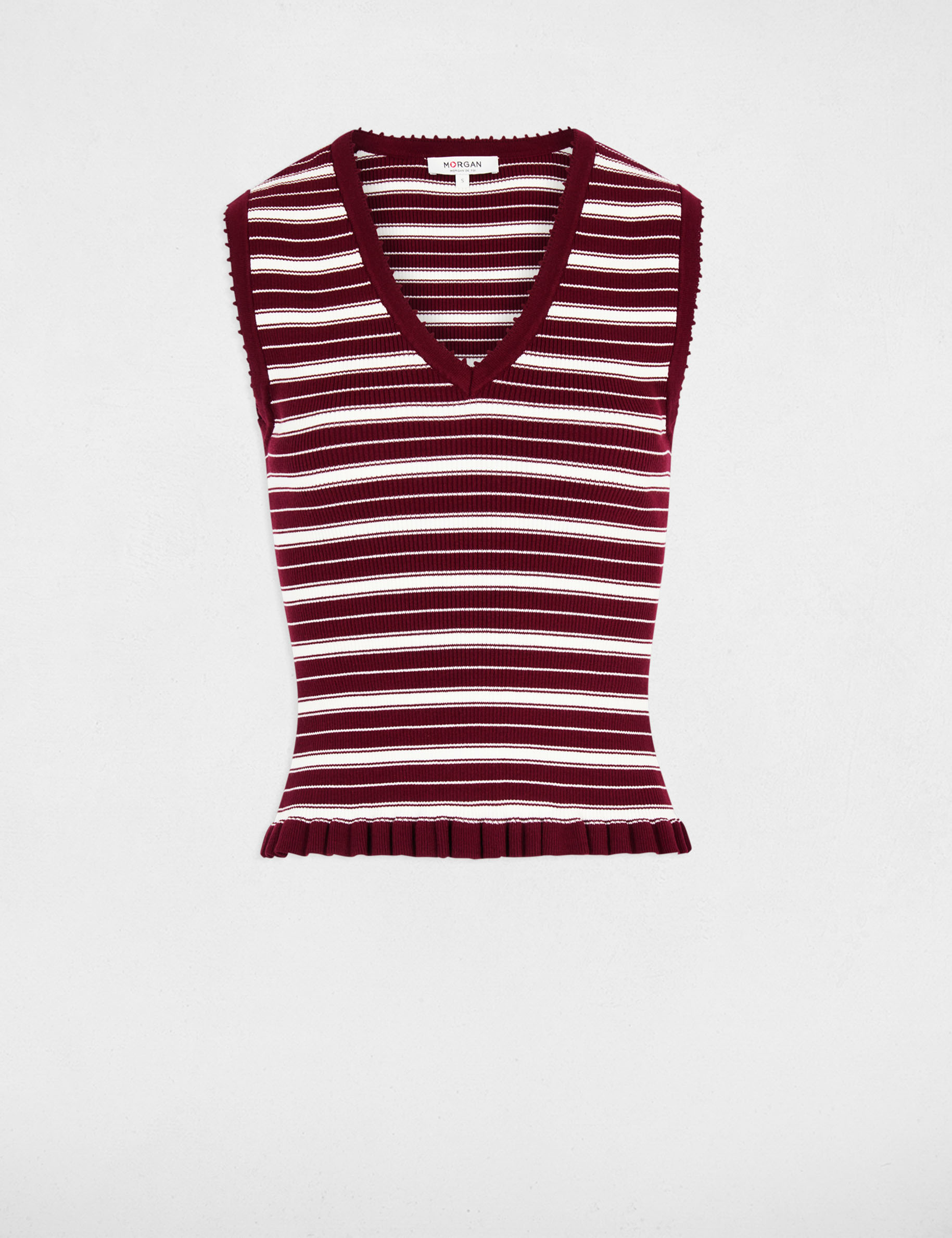 Pull sans manches col v bordeaux femme