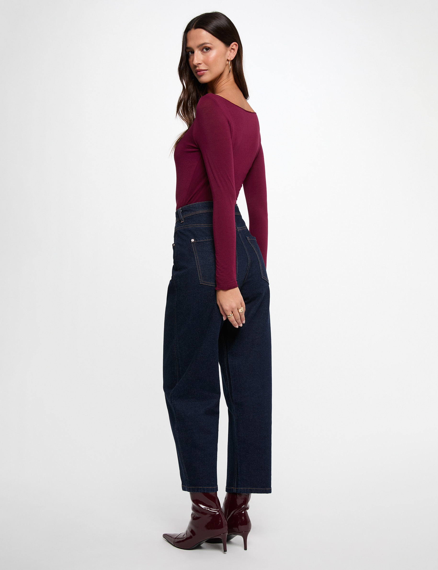 Langarm-T-Shirt pflaume damen