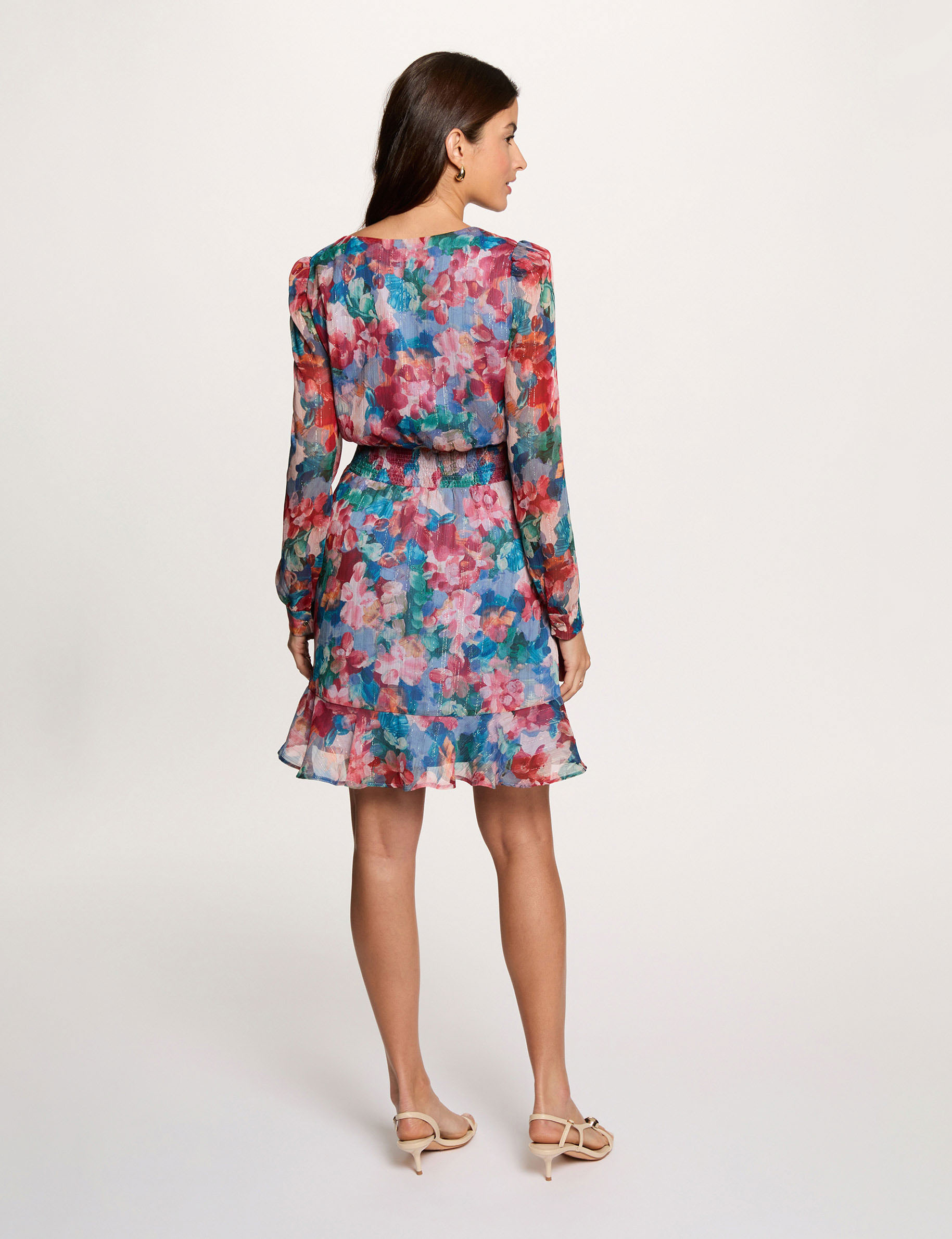 Kurzes Kleid mit V-Ausschnitt mehrfarbig damen