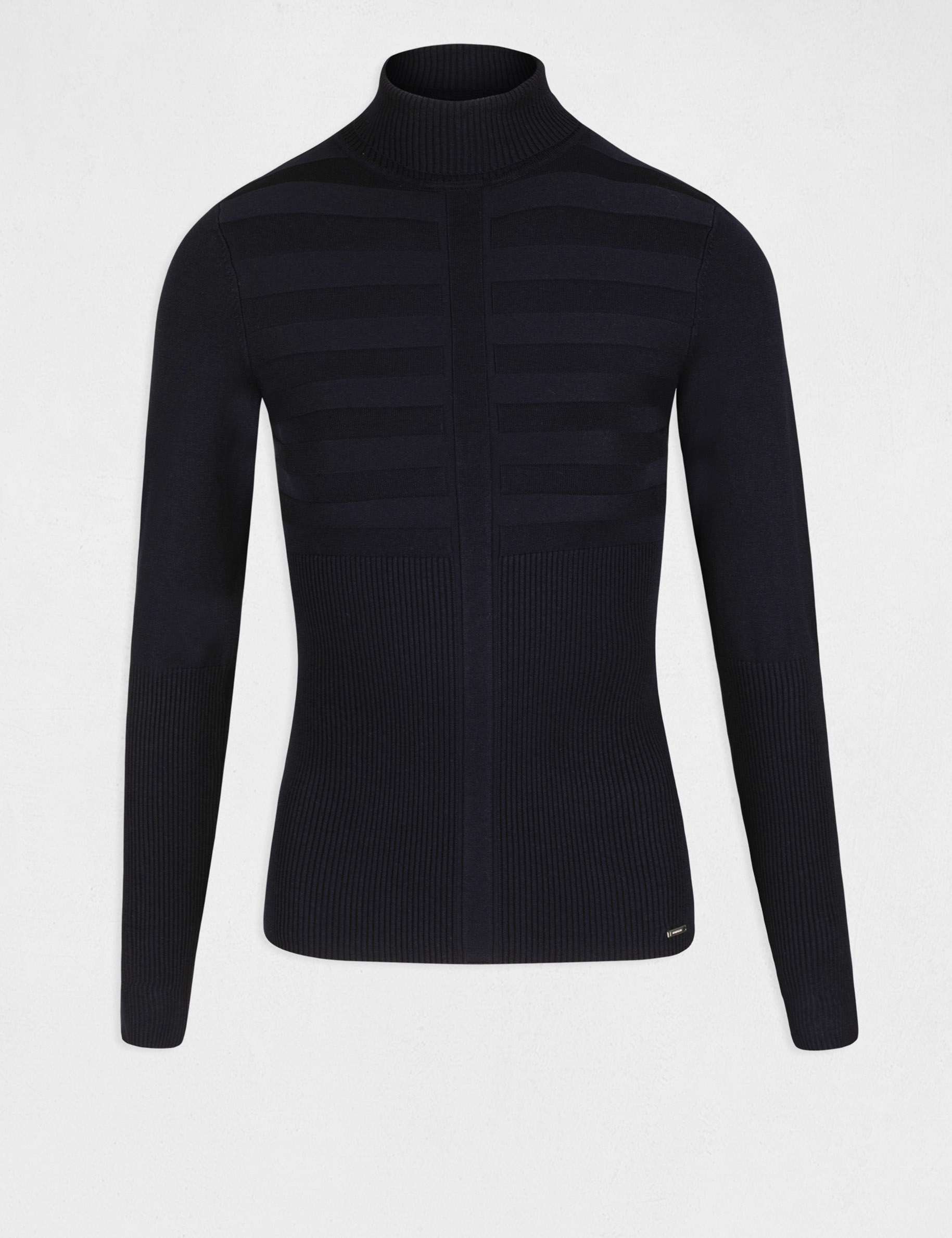 Pull col roul&eacute; ajust&eacute; marine femme