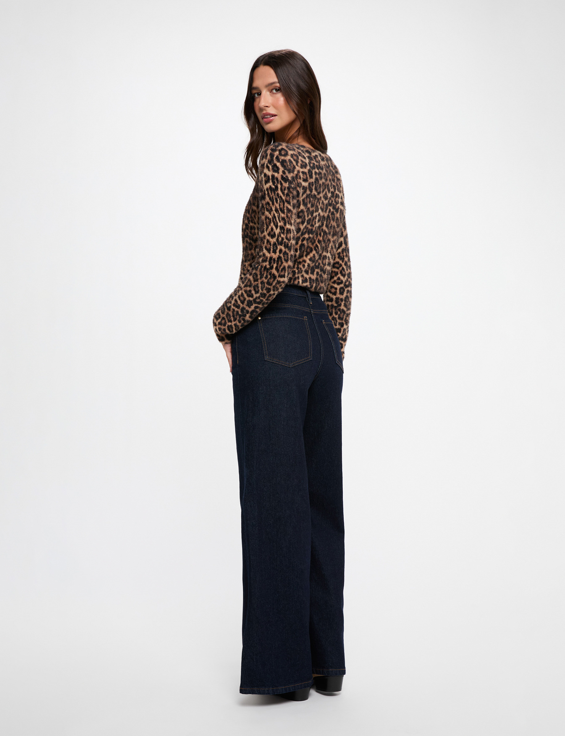 Rundhals-Pullover mit Leopardenmuster beige damen