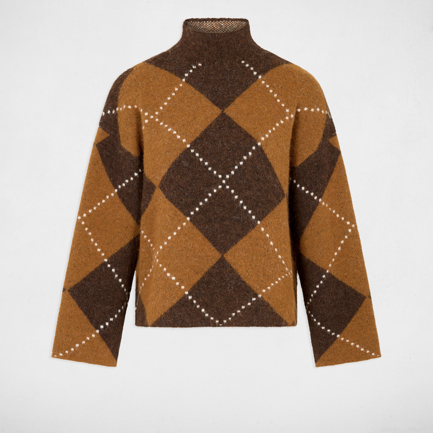 Pull col roul&eacute; marron femme