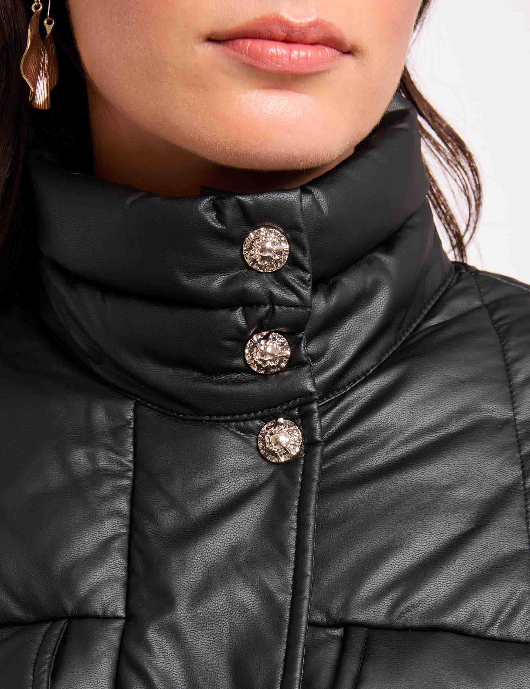 Steppjacke aus Kunstleder mit Stehkragen schwarz damen